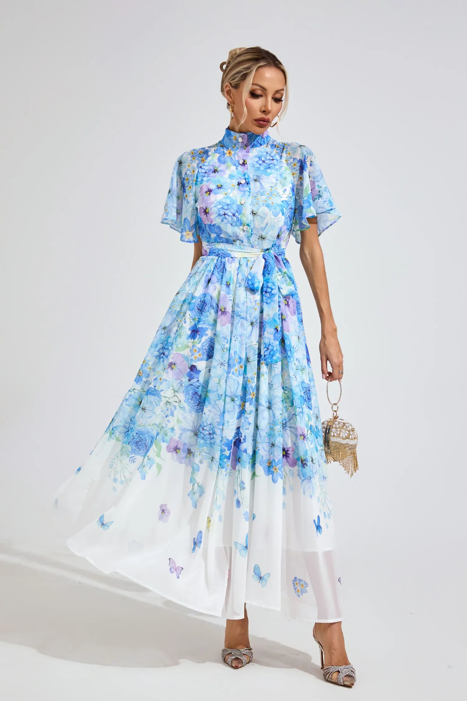 Talia Baby Blue Ruffle Midi Dress