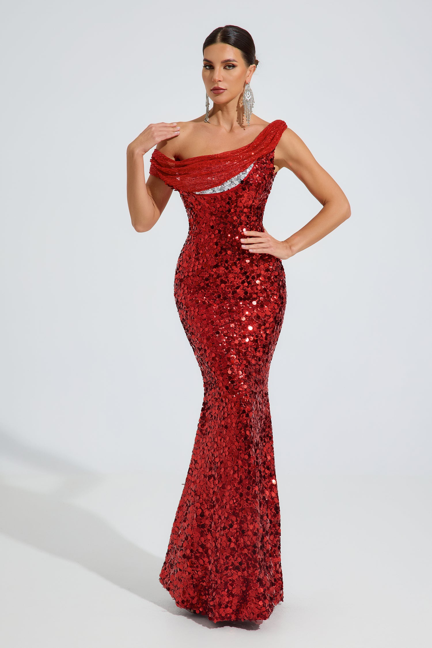Maeve Scarlet Sequin Glam Maxi Dress