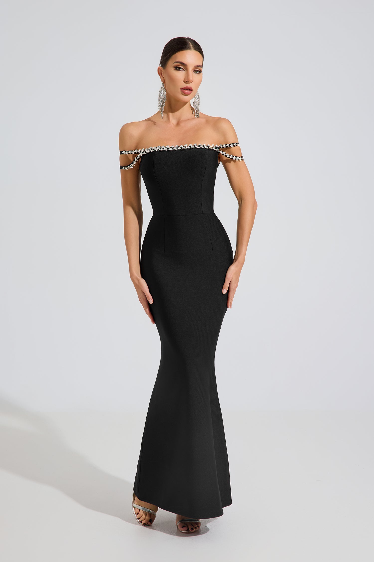 Clio Pearl Whisper Off-Shoulder Maxi Dress