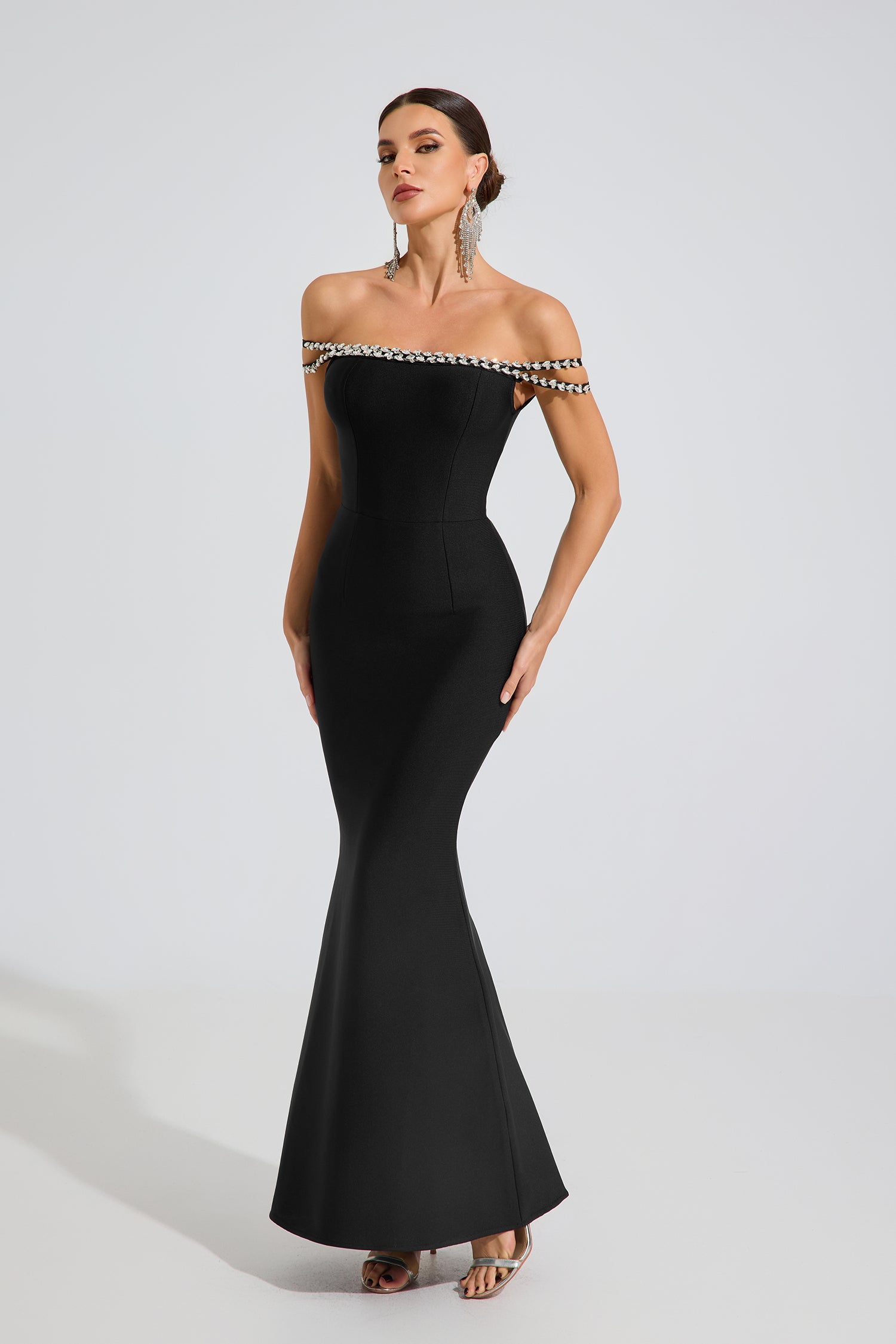 Clio Pearl Whisper Off-Shoulder Maxi Dress