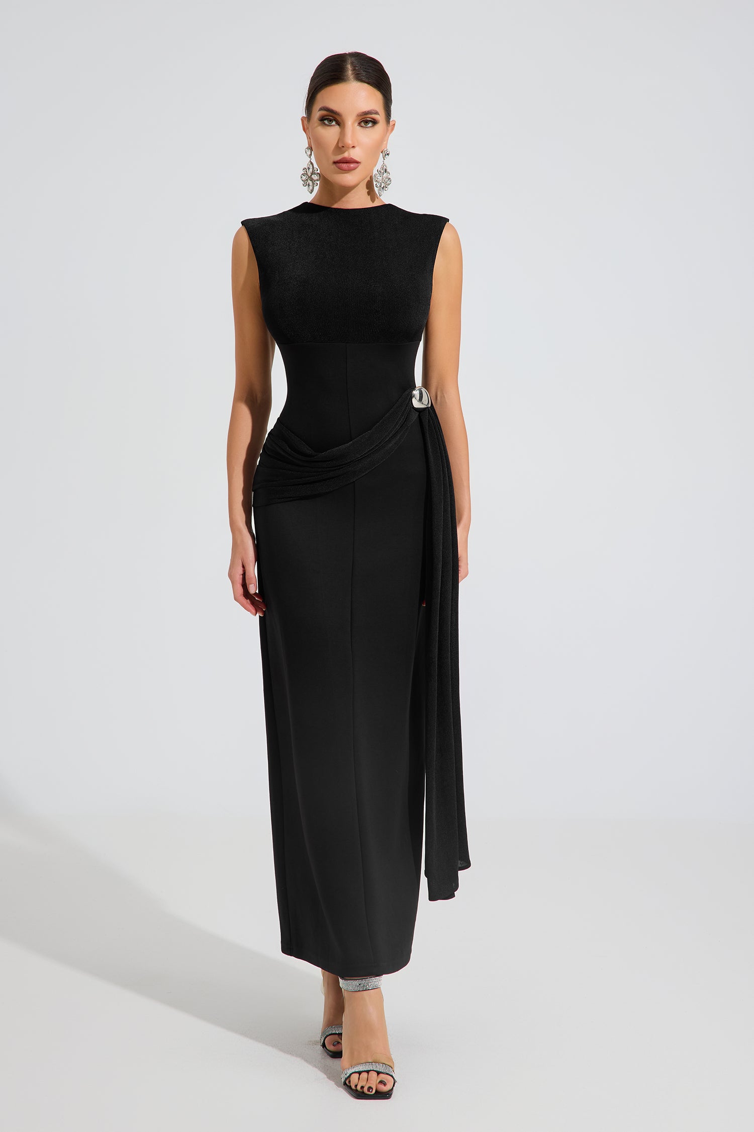 Cypress Noir Draped Elegance Maxi Dress