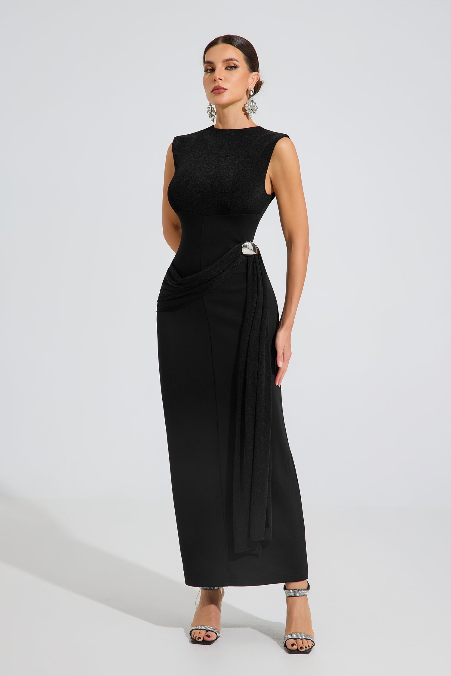 Cypress Noir Draped Elegance Maxi Dress