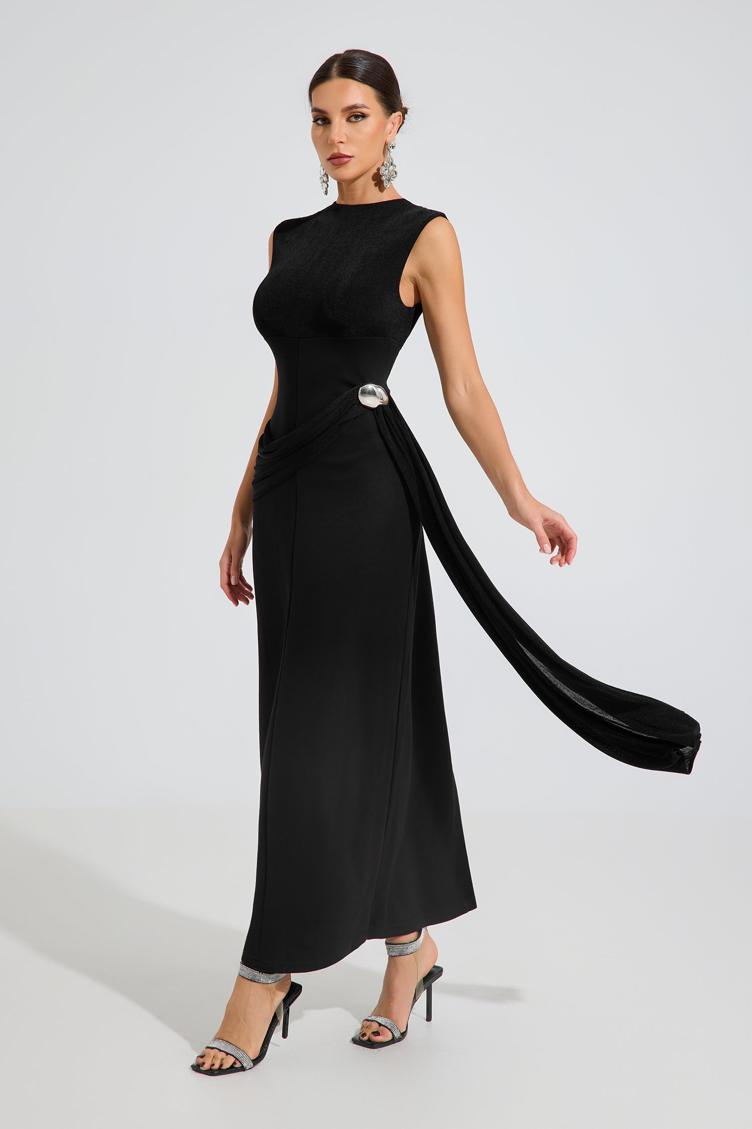 Cypress Noir Draped Elegance Maxi Dress