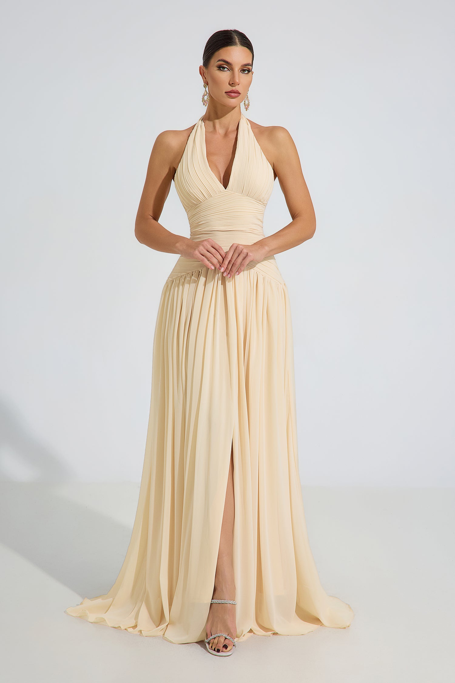 Anastasia Beige Grace Halter Maxi Dress