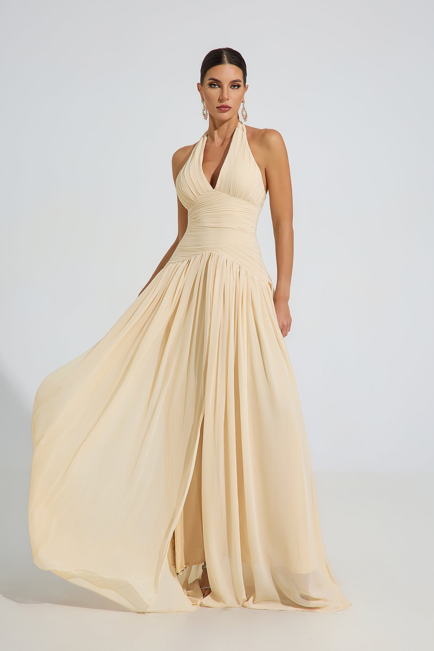 Anastasia Beige Grace Halter Maxi Dress
