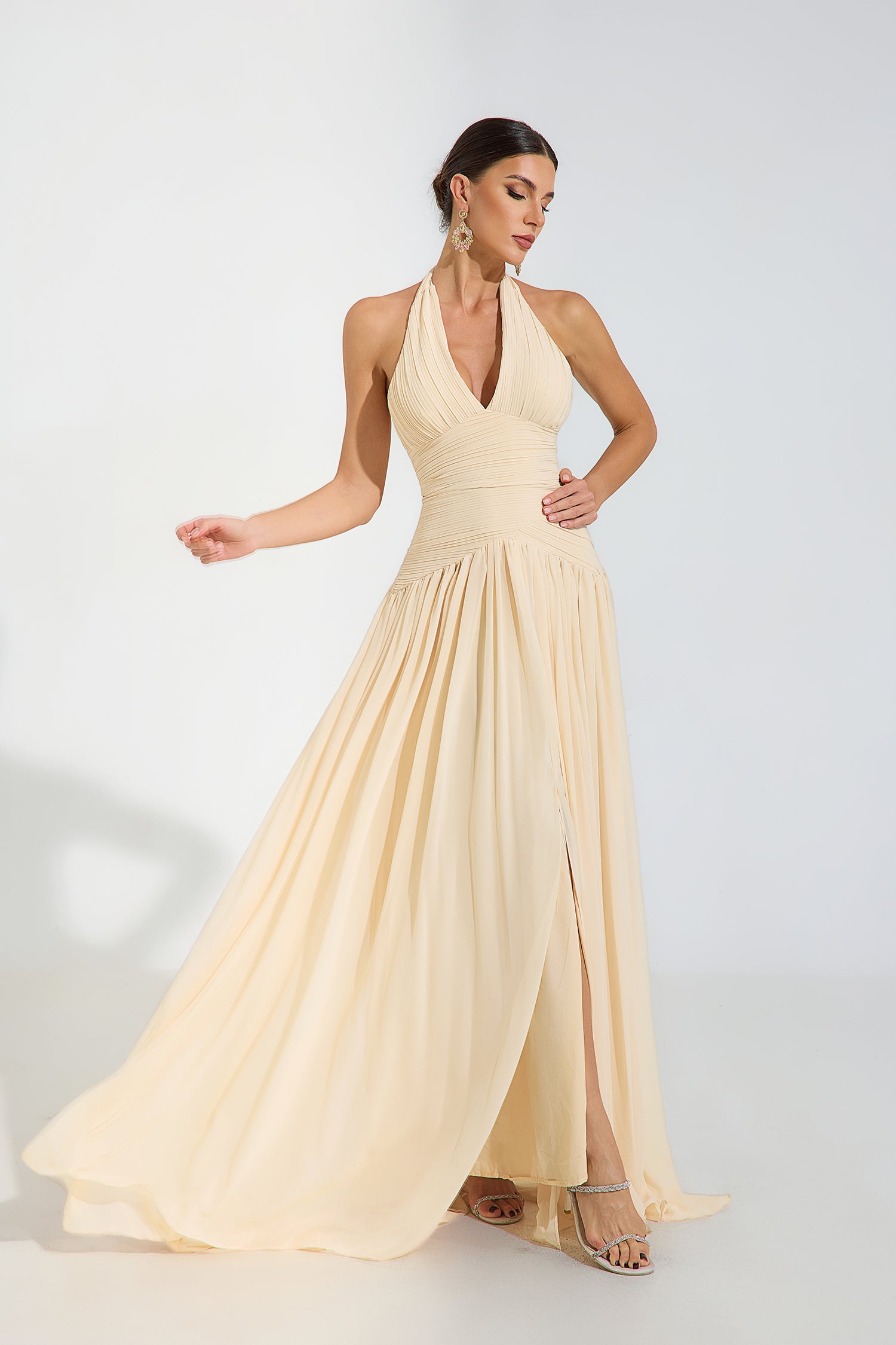 Anastasia Beige Grace Halter Maxi Dress