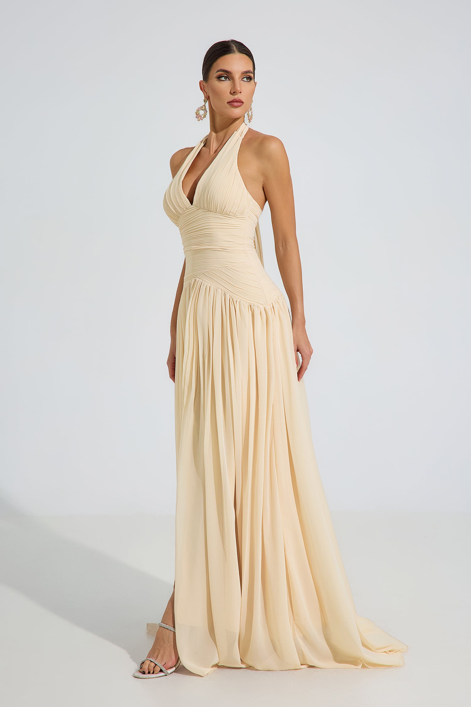 Anastasia Beige Grace Halter Maxi Dress