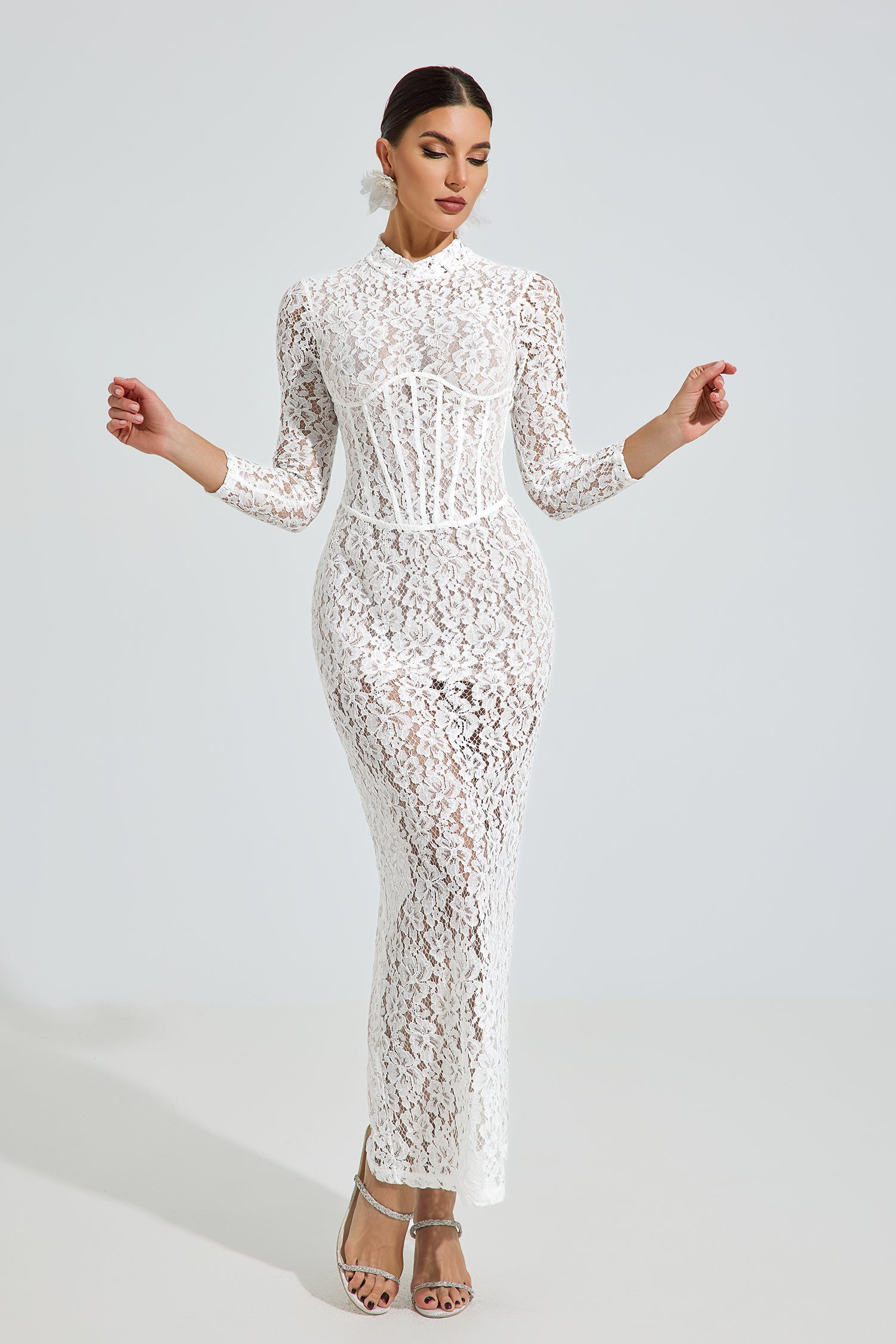 Drusille White Lace Elegance Maxi Dress