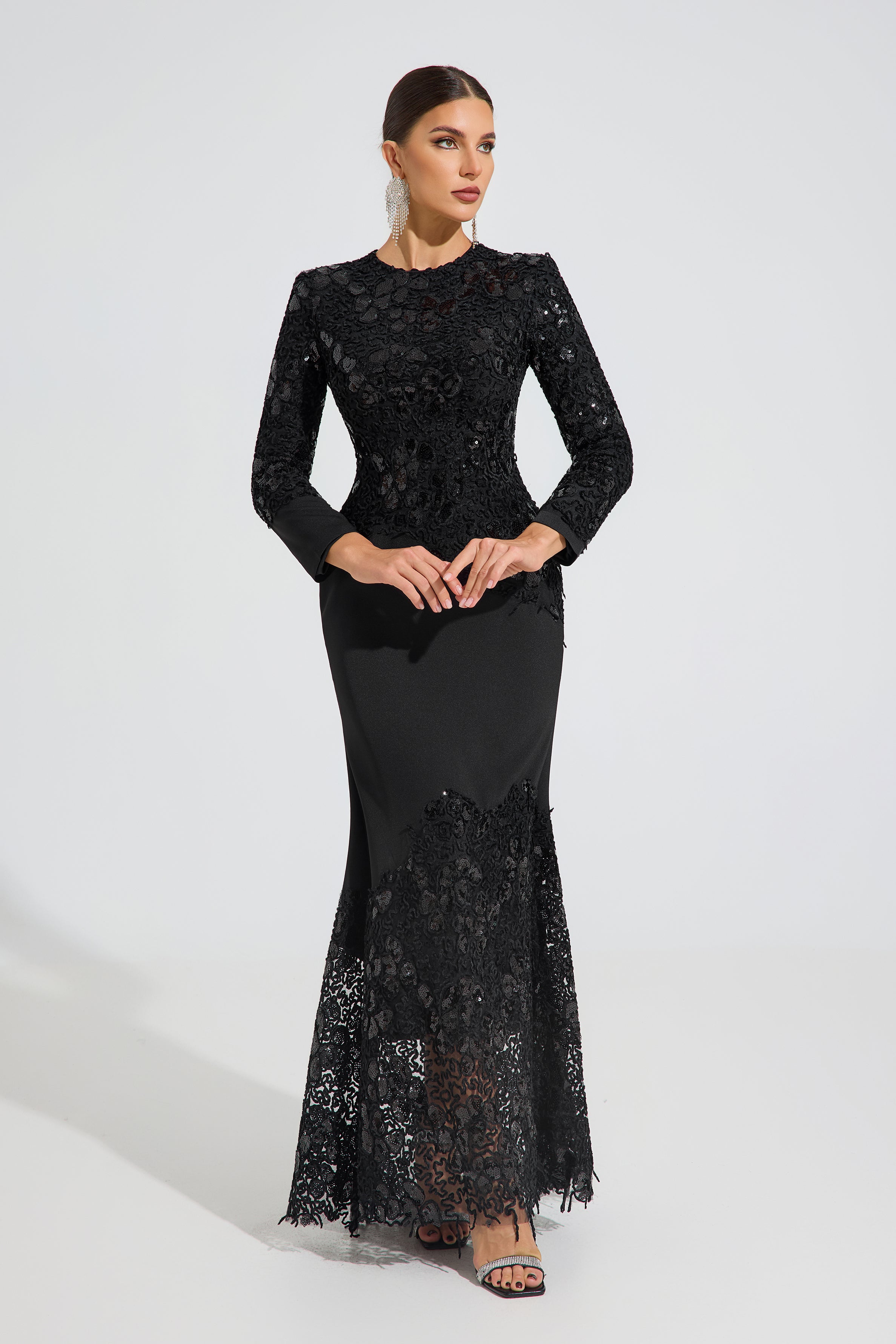 Charito Noir Elegance Lace Maxi Dress