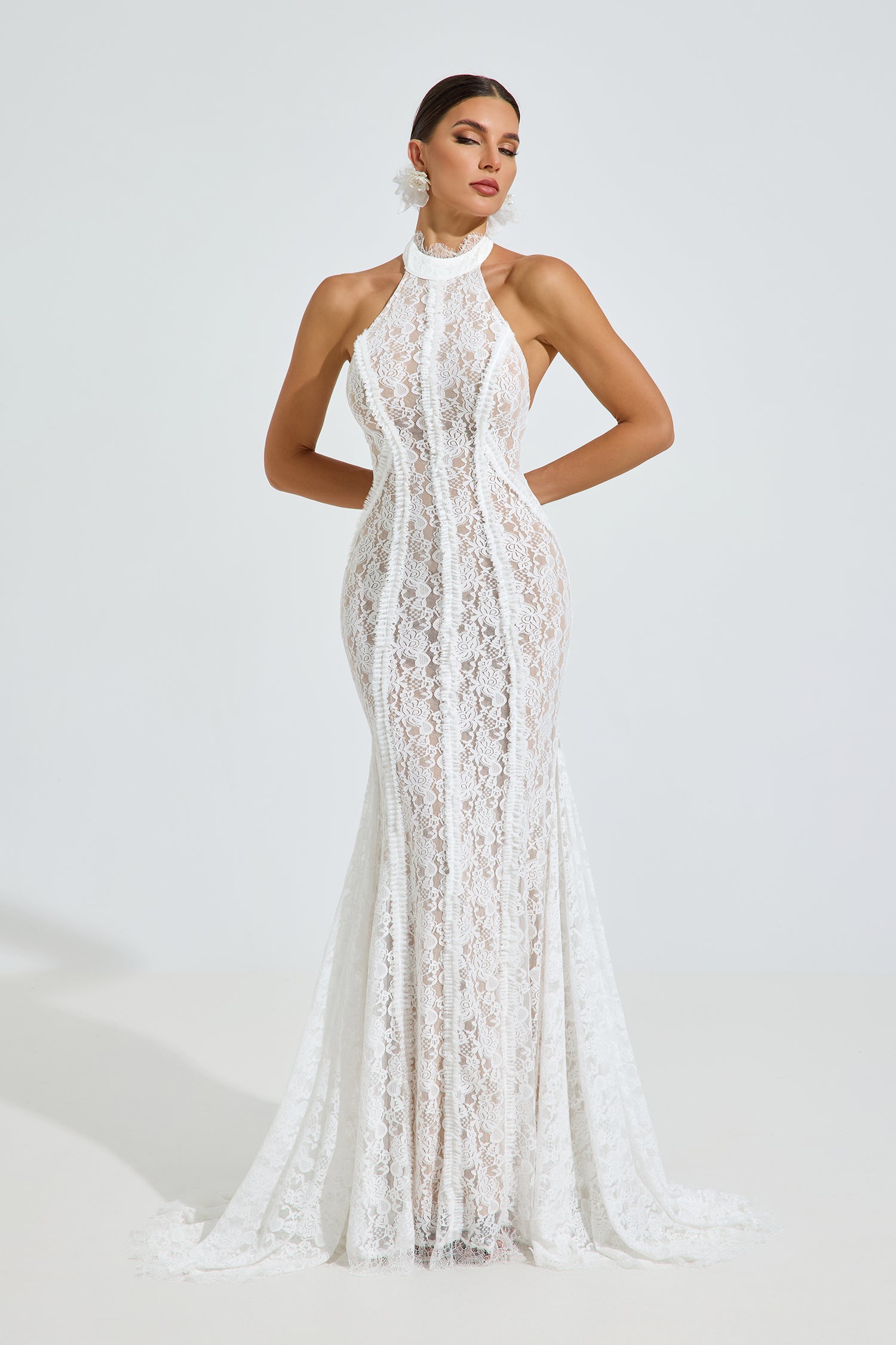 Versace Halter Lace Mermaid Maxi Dress