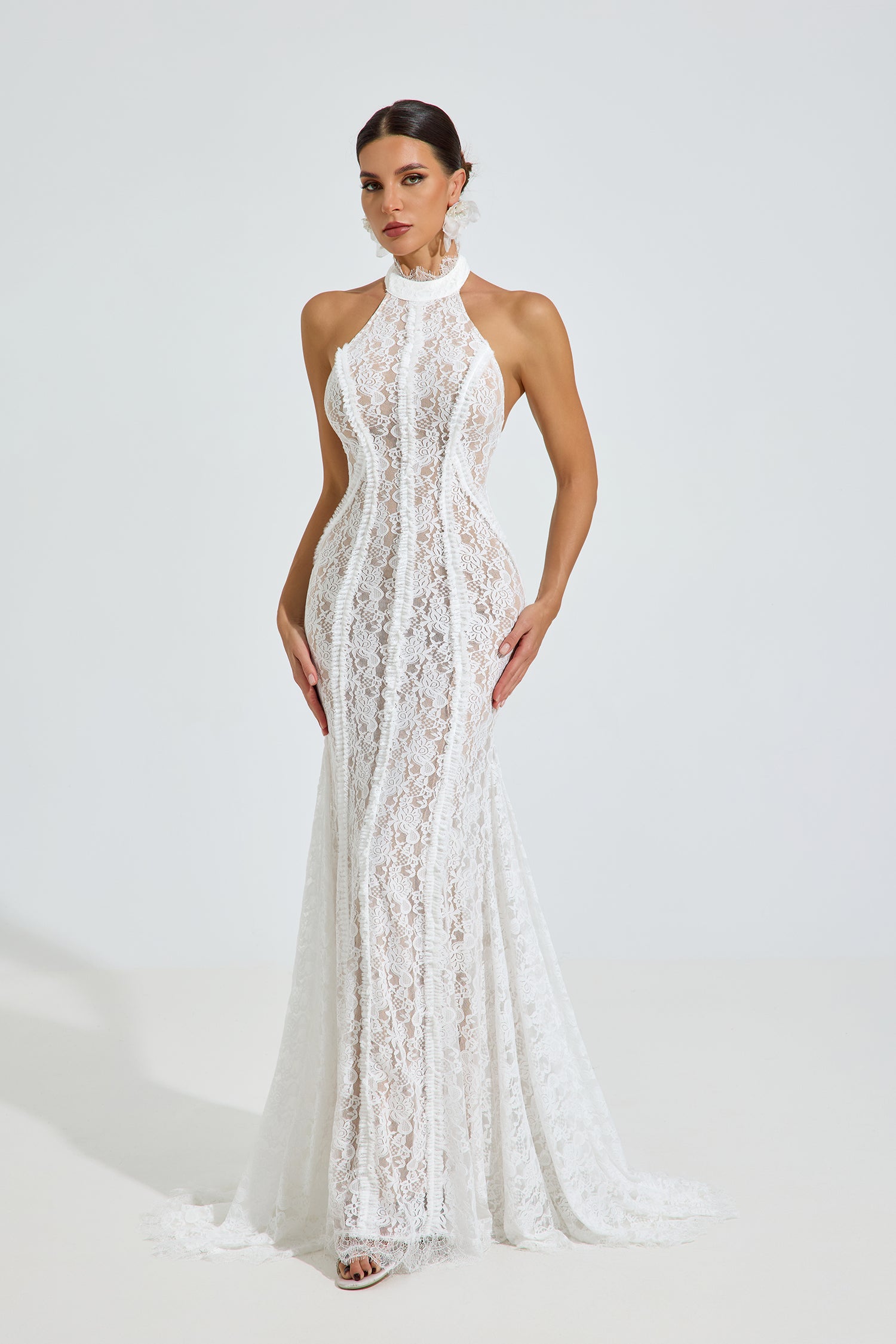 Versace Halter Lace Mermaid Maxi Dress