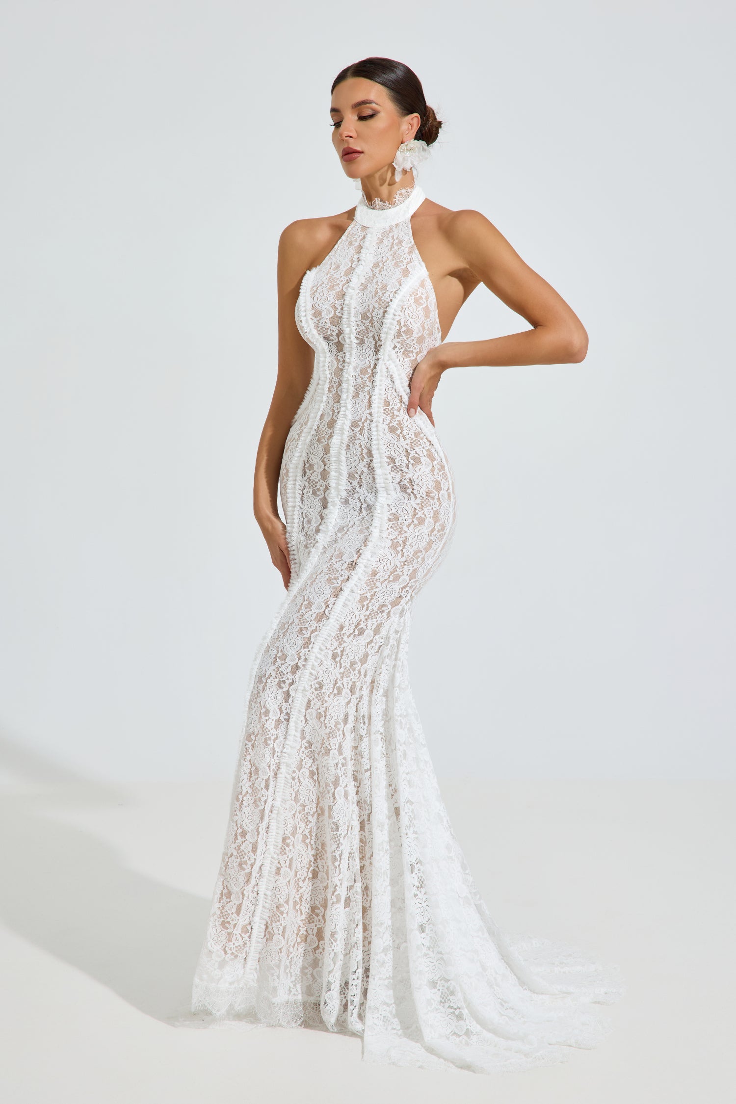 Versace Halter Lace Mermaid Maxi Dress