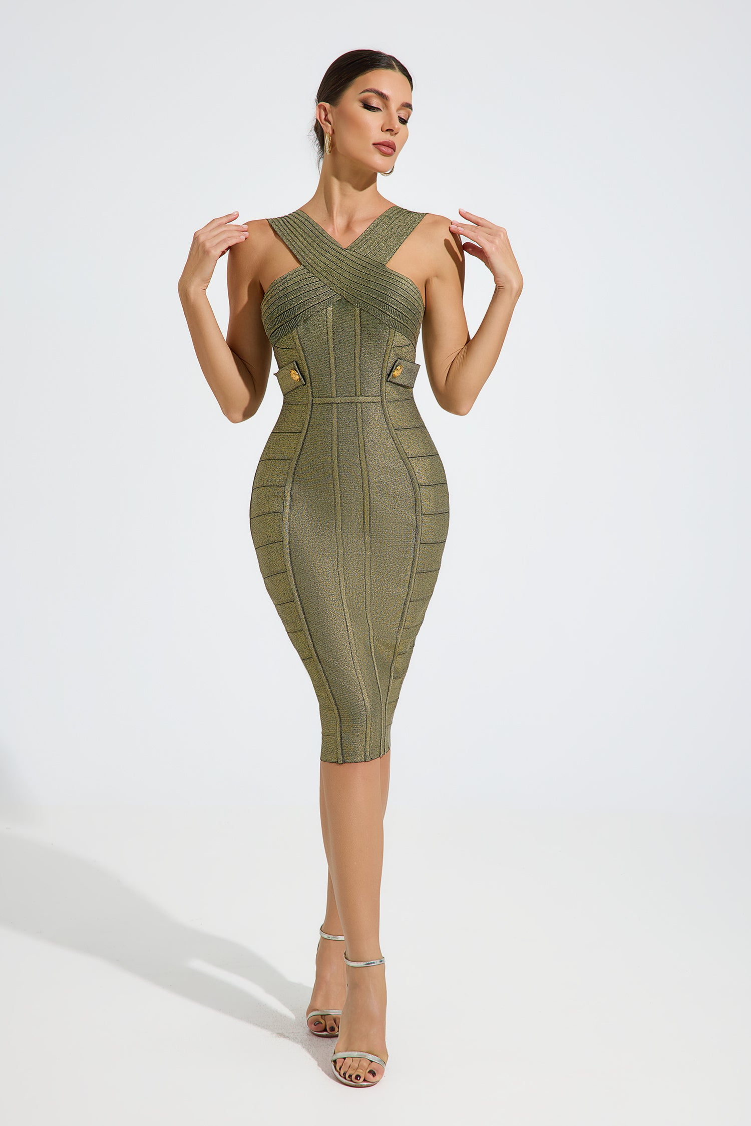 Riven Contour Bandage Midi Dress