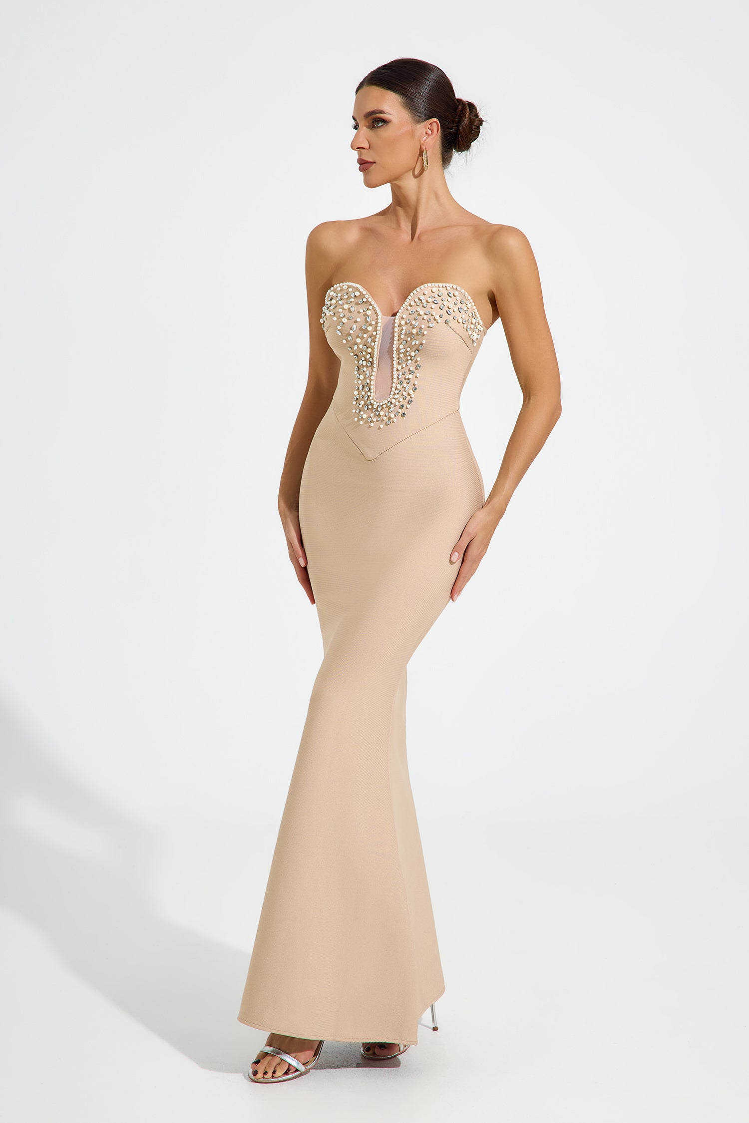 Agnes Embellished Nude Mermaid Maxi Dress