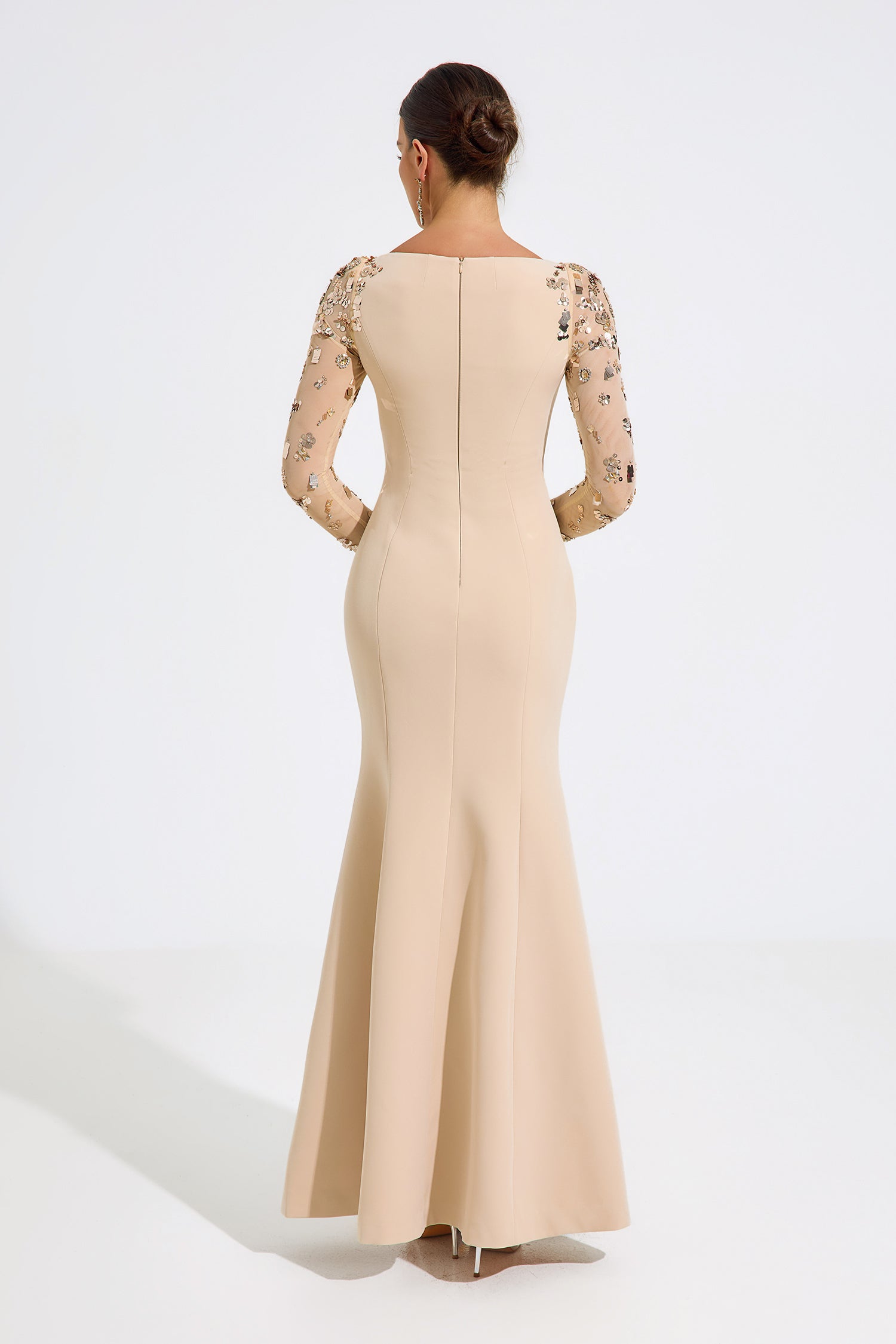 Rowan Beige Embellished Elegance Maxi Dress