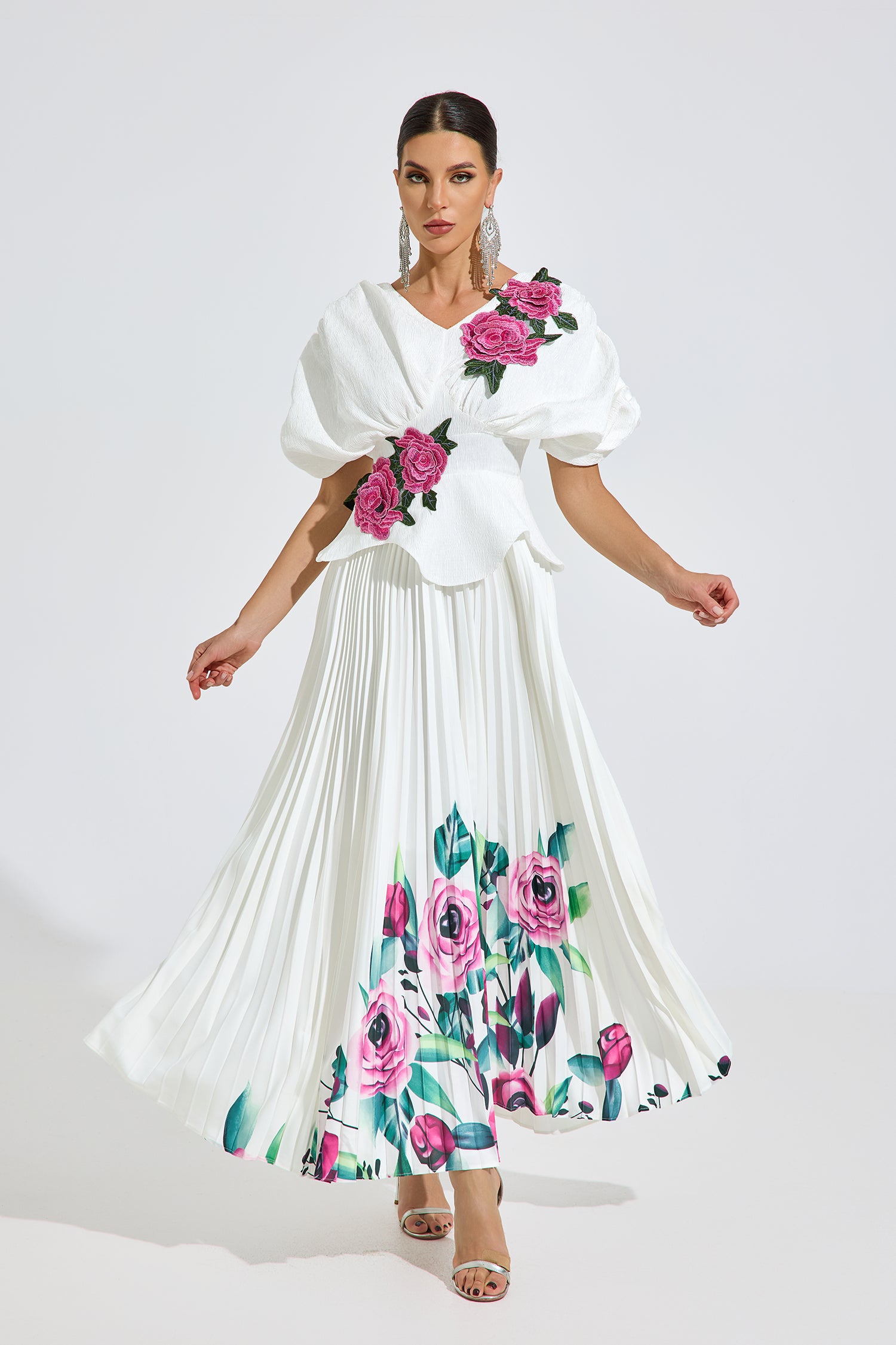 Elston Bloom Pleated Maxi Dress