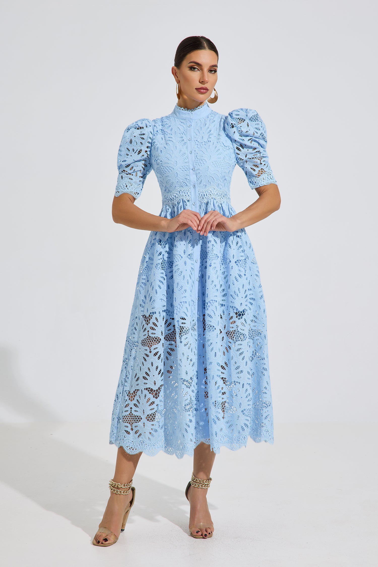 Romilly Sky Lace Midi Dress