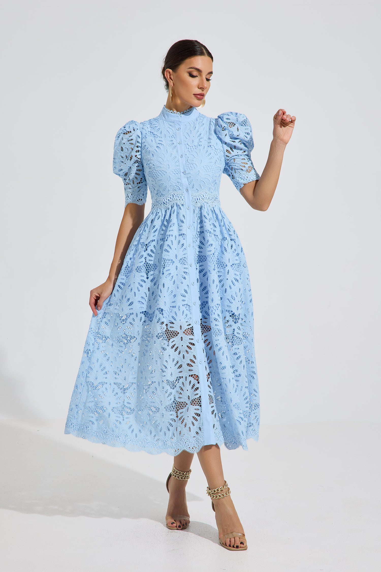Romilly Sky Lace Midi Dress