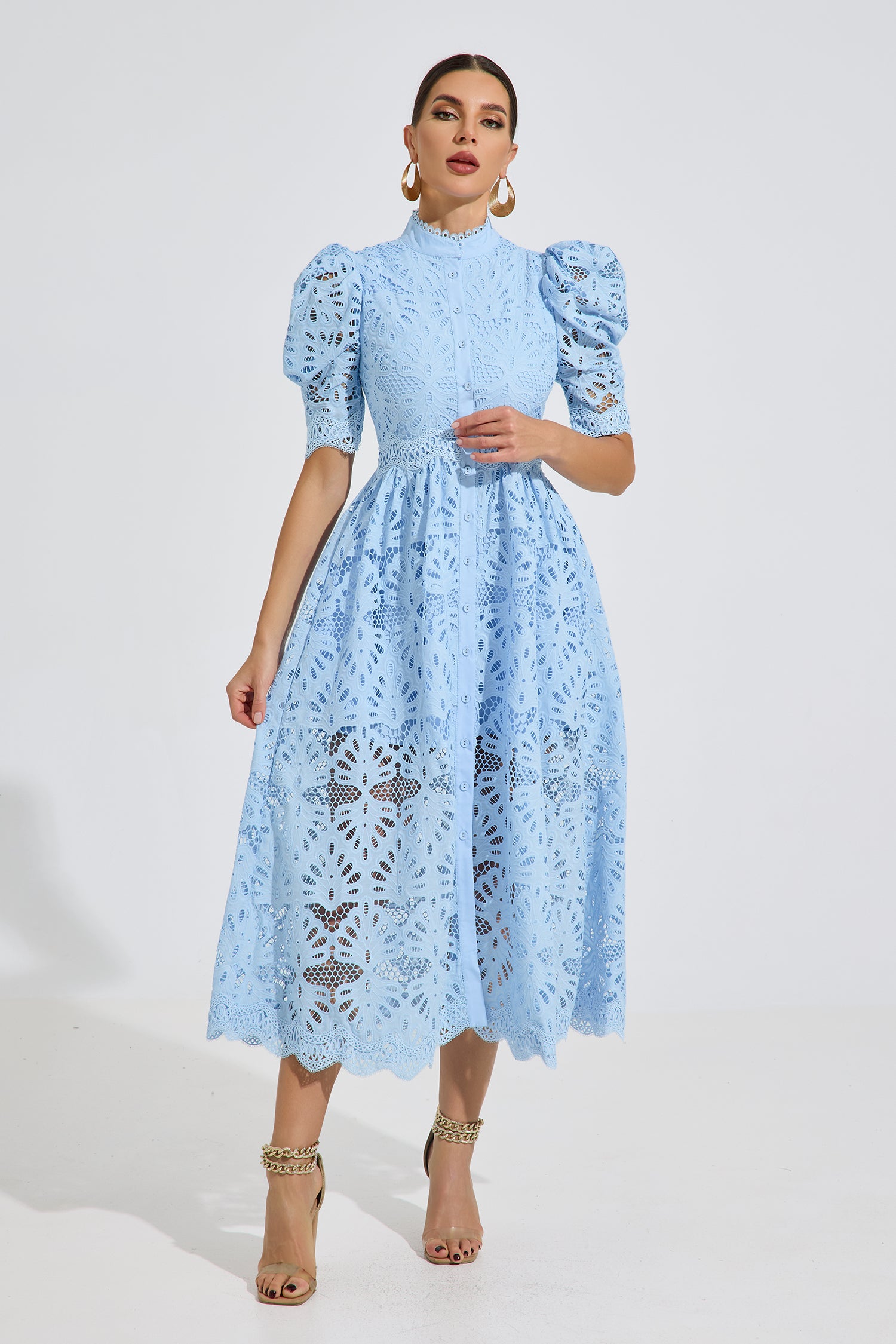 Romilly Sky Lace Midi Dress