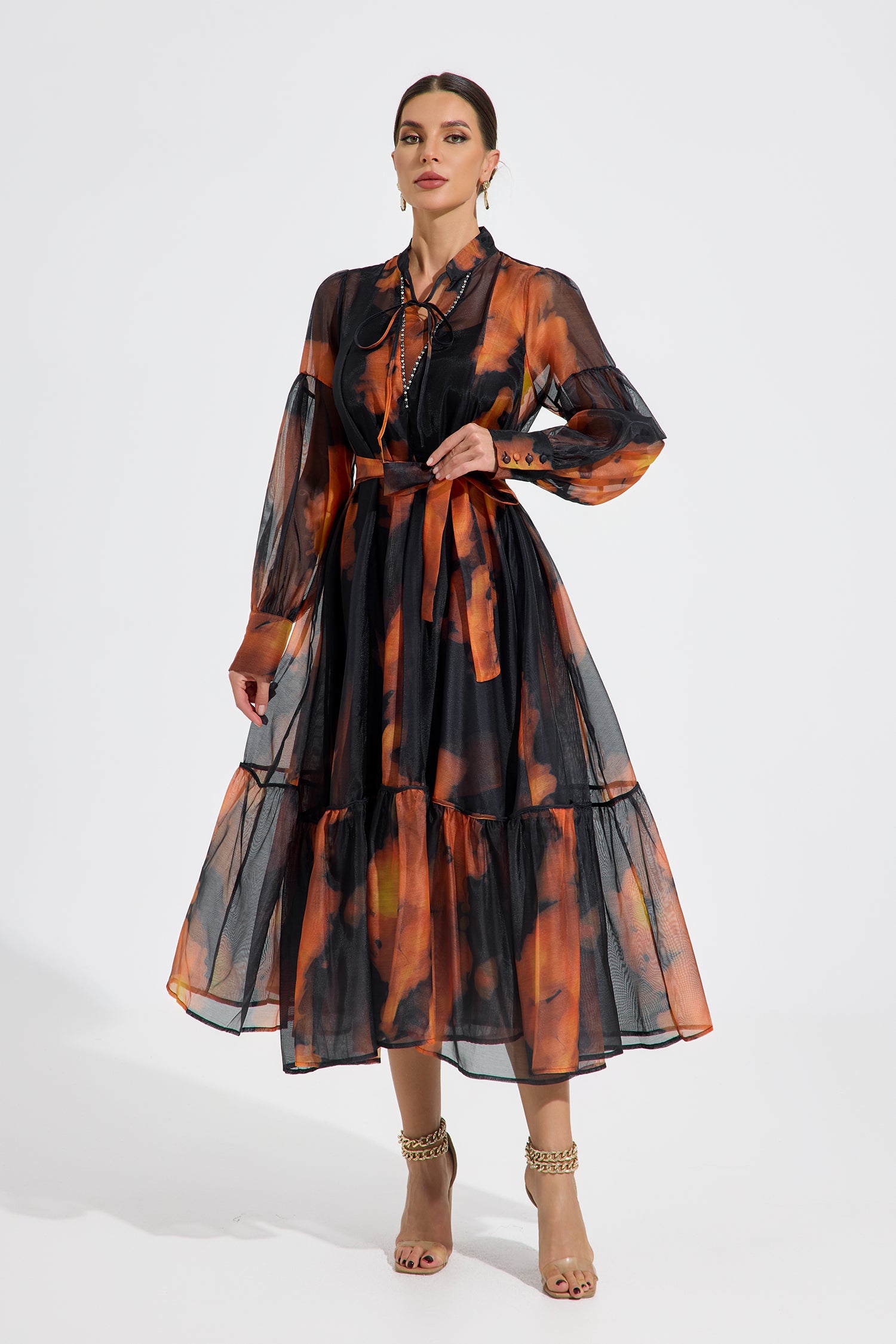 Luxelle Ember Glow Chiffon Maxi Dress