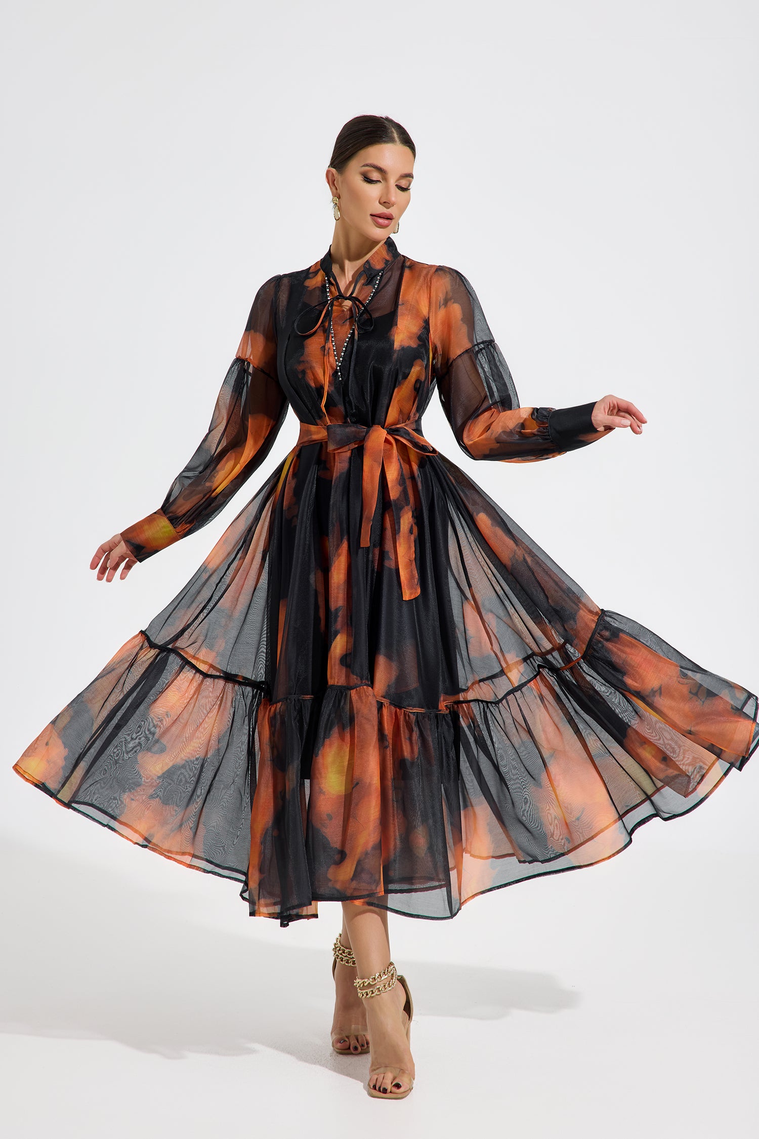 Luxelle Ember Glow Chiffon Maxi Dress