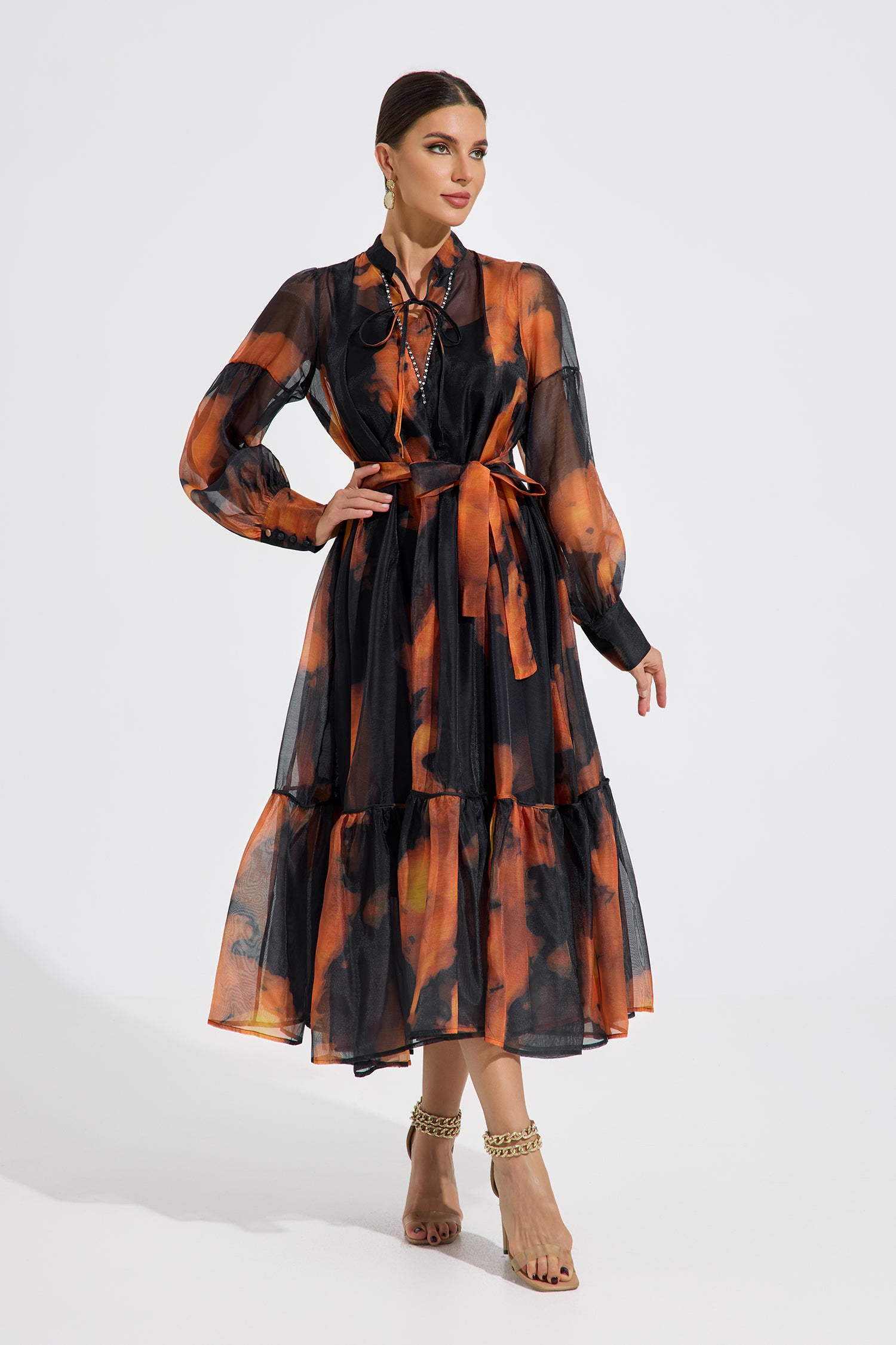 Luxelle Ember Glow Chiffon Maxi Dress