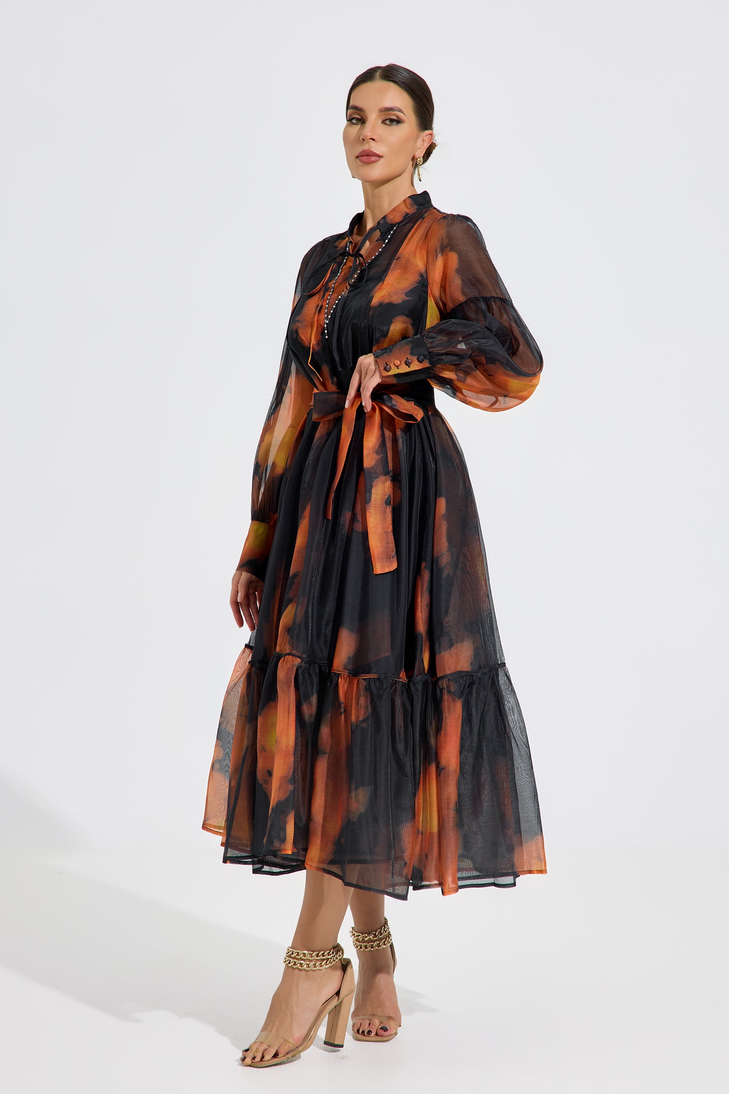 Luxelle Ember Glow Chiffon Maxi Dress