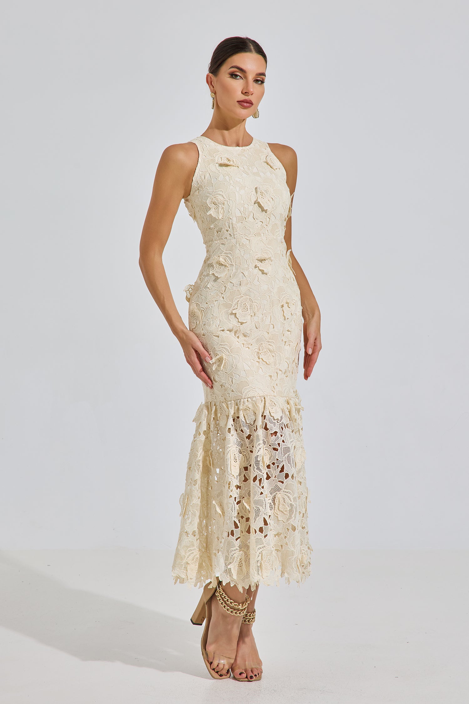 Loxleigh Ivory Lace Mermaid Midi Dress