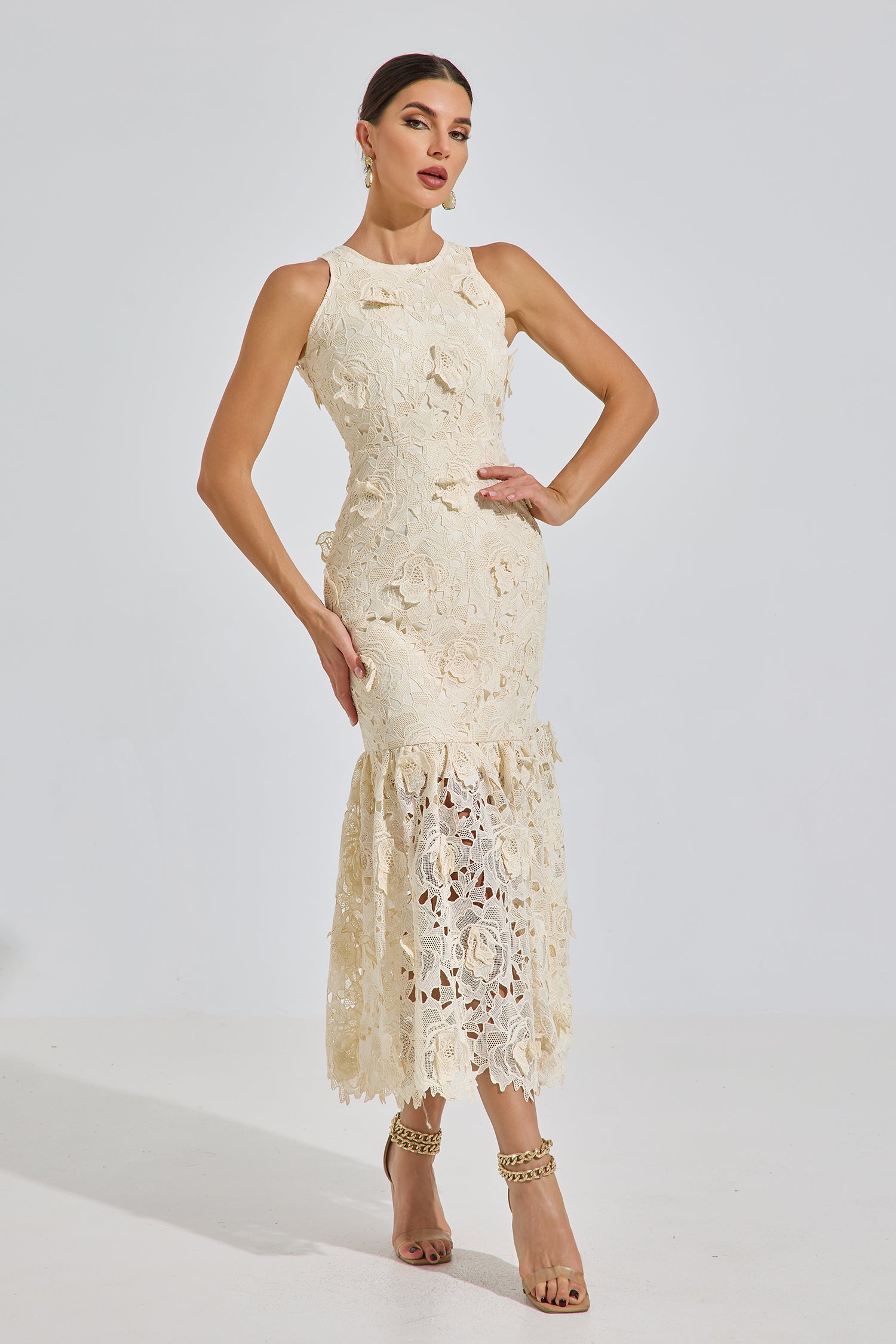 Loxleigh Ivory Lace Mermaid Midi Dress