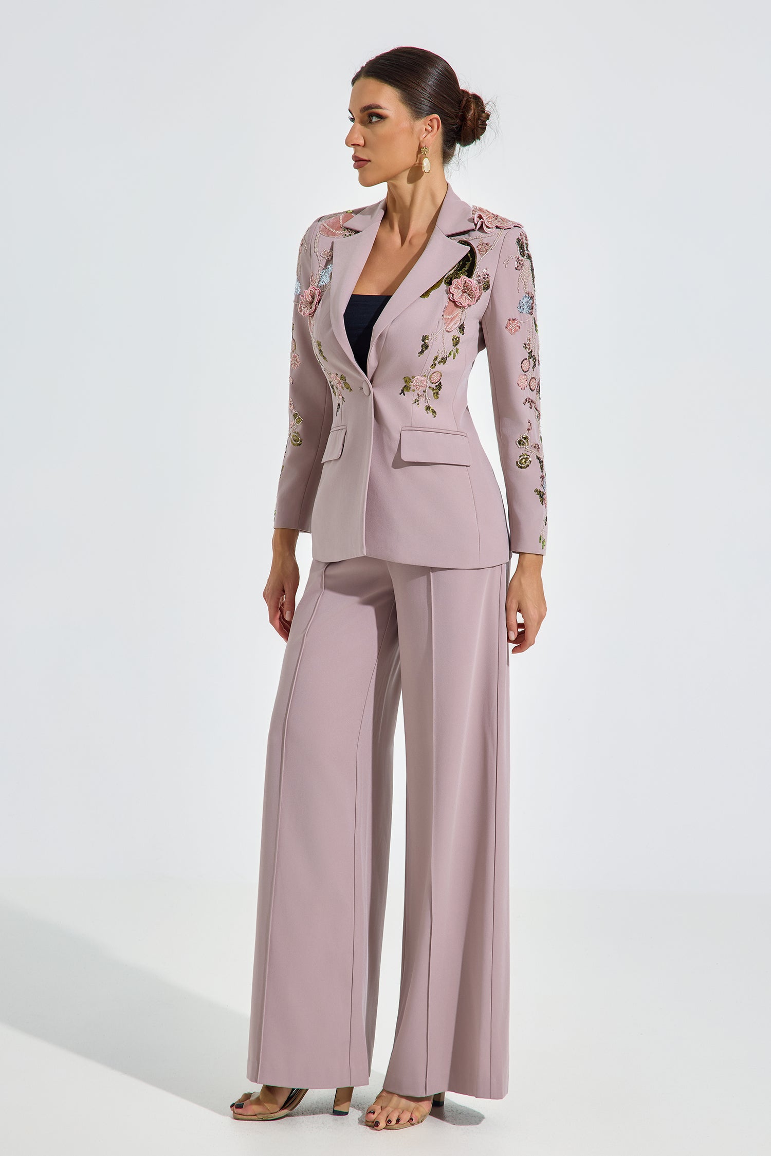 Hadid Embroidered Blush Pantsuit Set