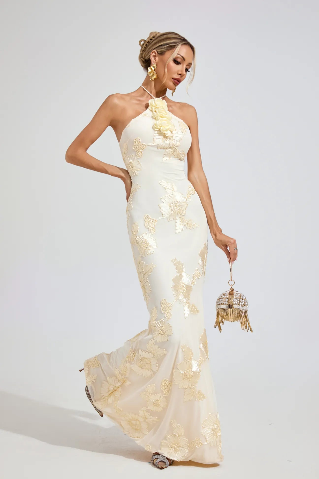 Ife Beige Strapless Maxi Dress