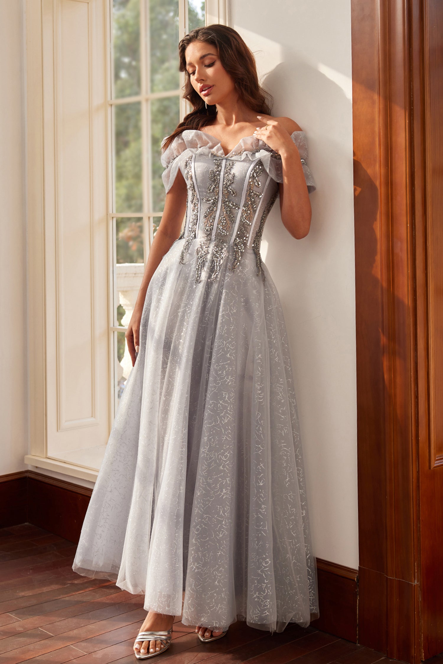 Camila Grey Diamond Embellished Maxi Dress Camila Grey Diamond Embellished Maxi Dress
