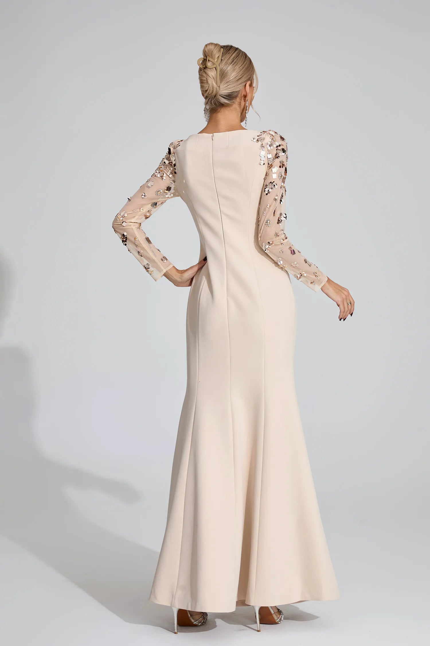 Loretta Beige Diamond Maxi Dress