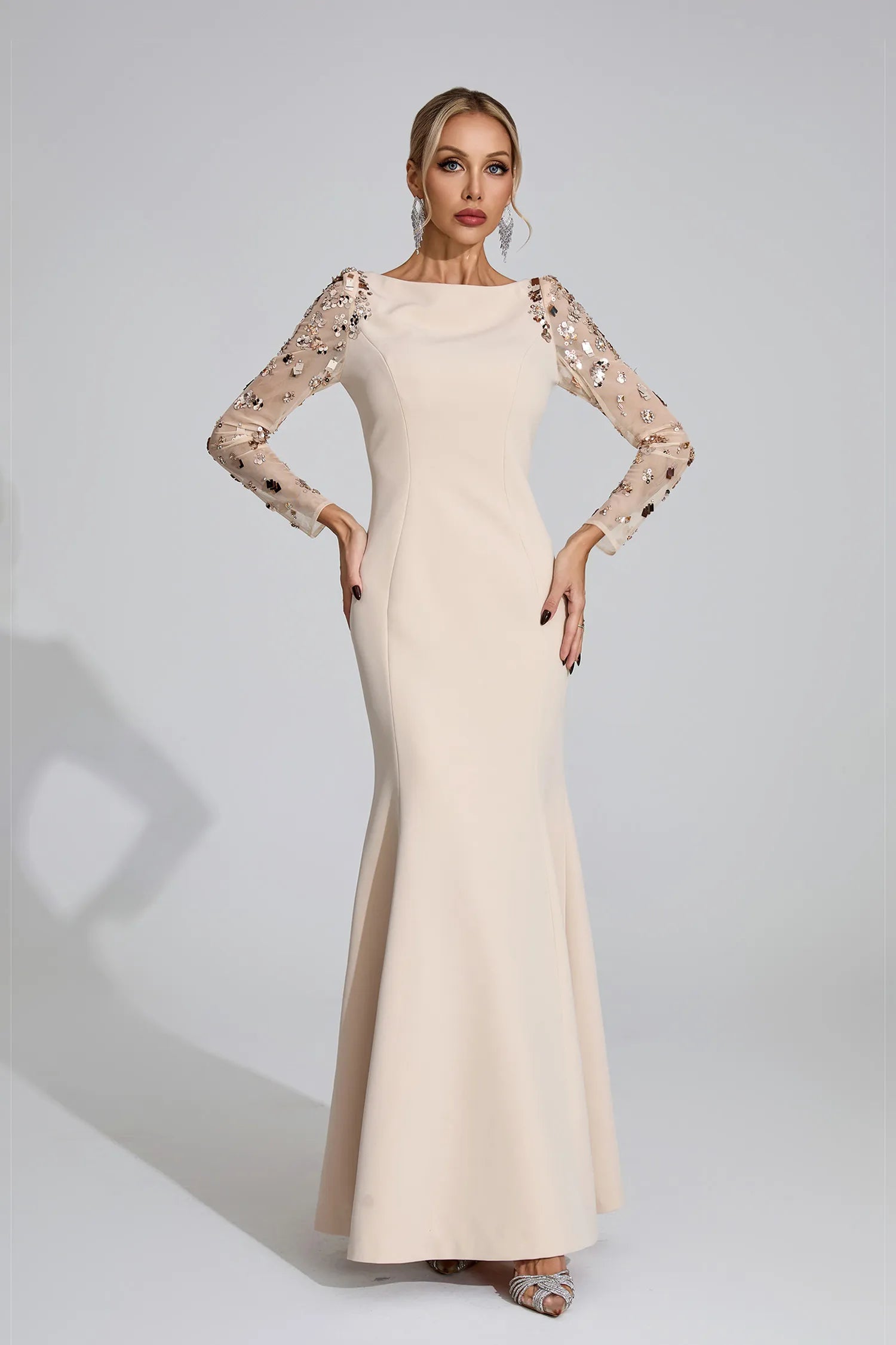Loretta Beige Diamond Maxi Dress