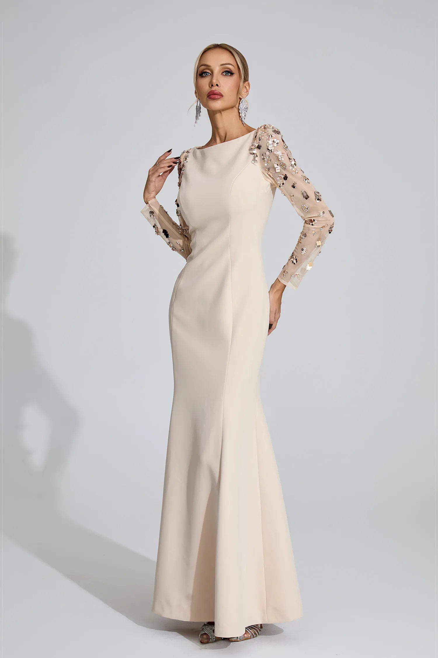 Loretta Beige Diamond Maxi Dress