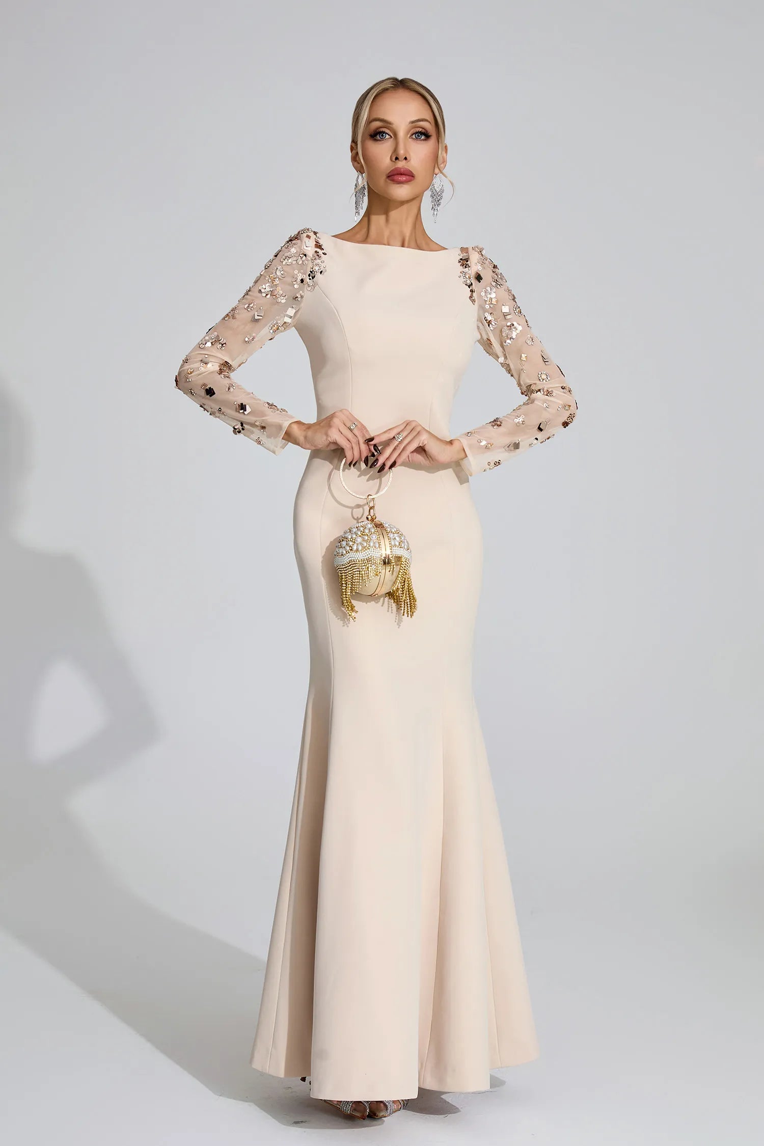 Loretta Beige Diamond Maxi Dress