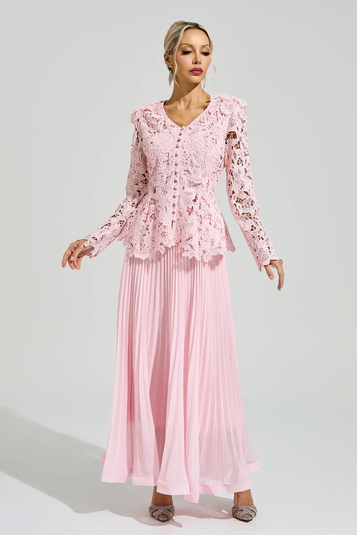 Christine Pink Lace Two Piece Set