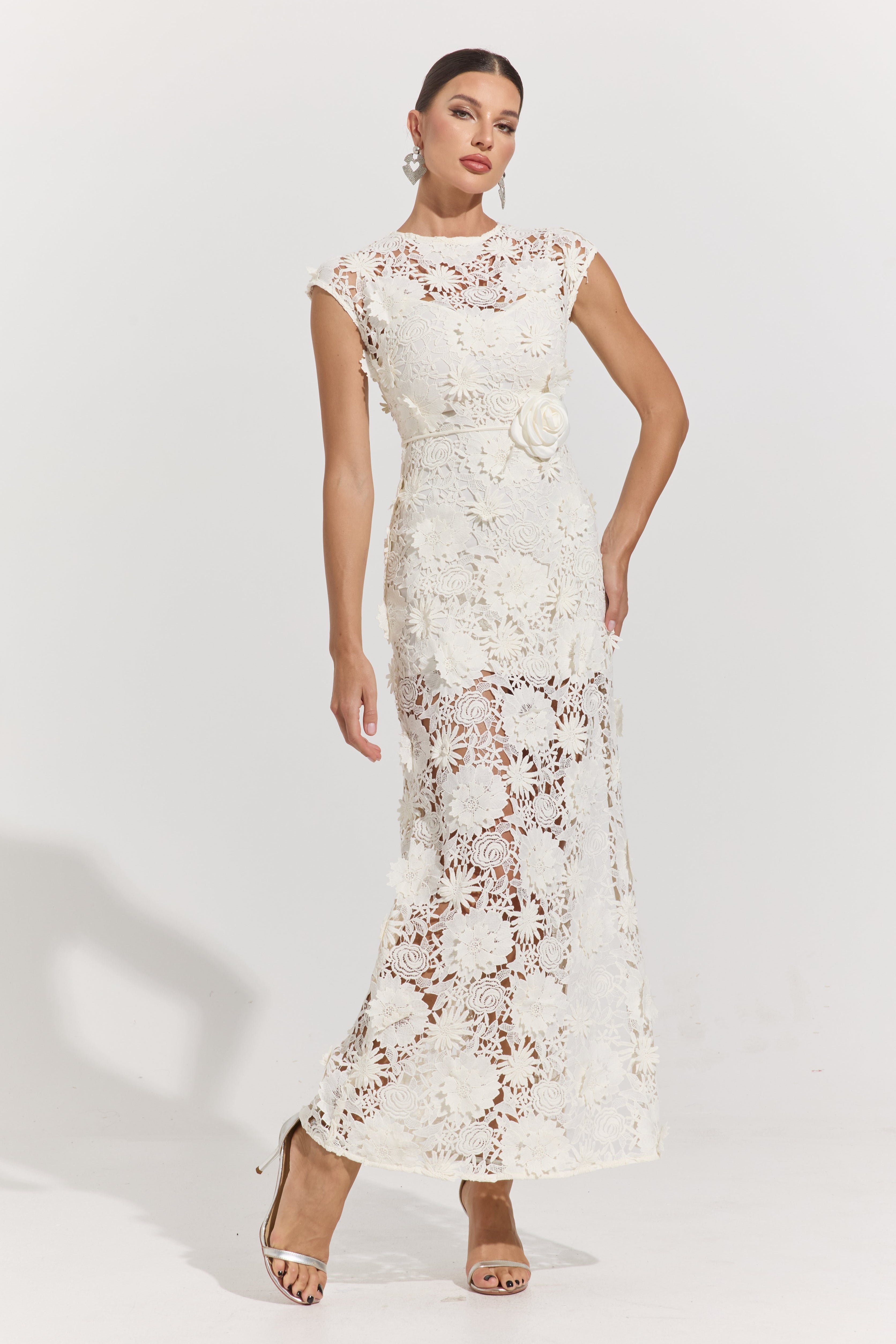 Robe longue en dentelle blanche Isolde pour jardin
