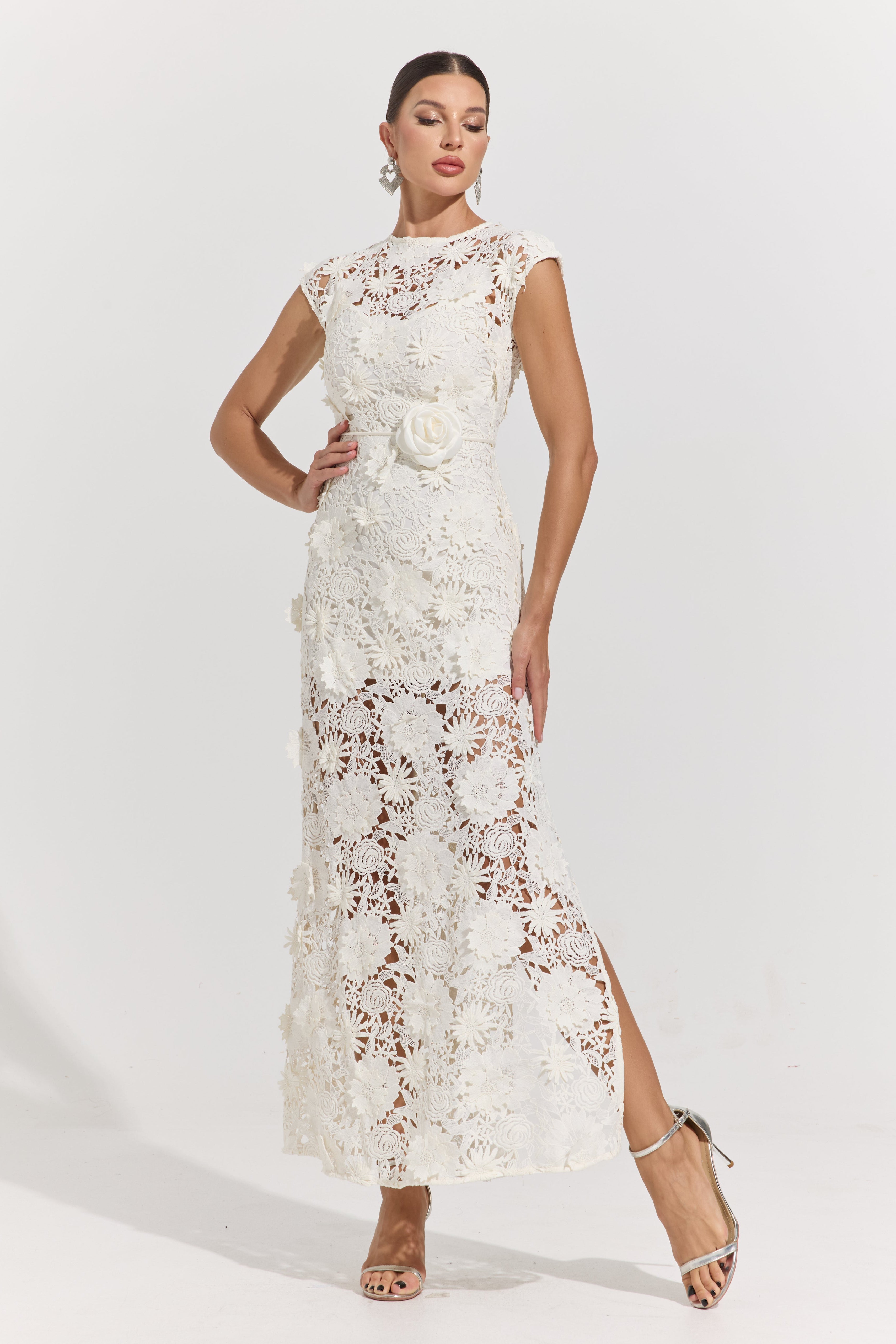 Robe longue en dentelle blanche Isolde pour jardin