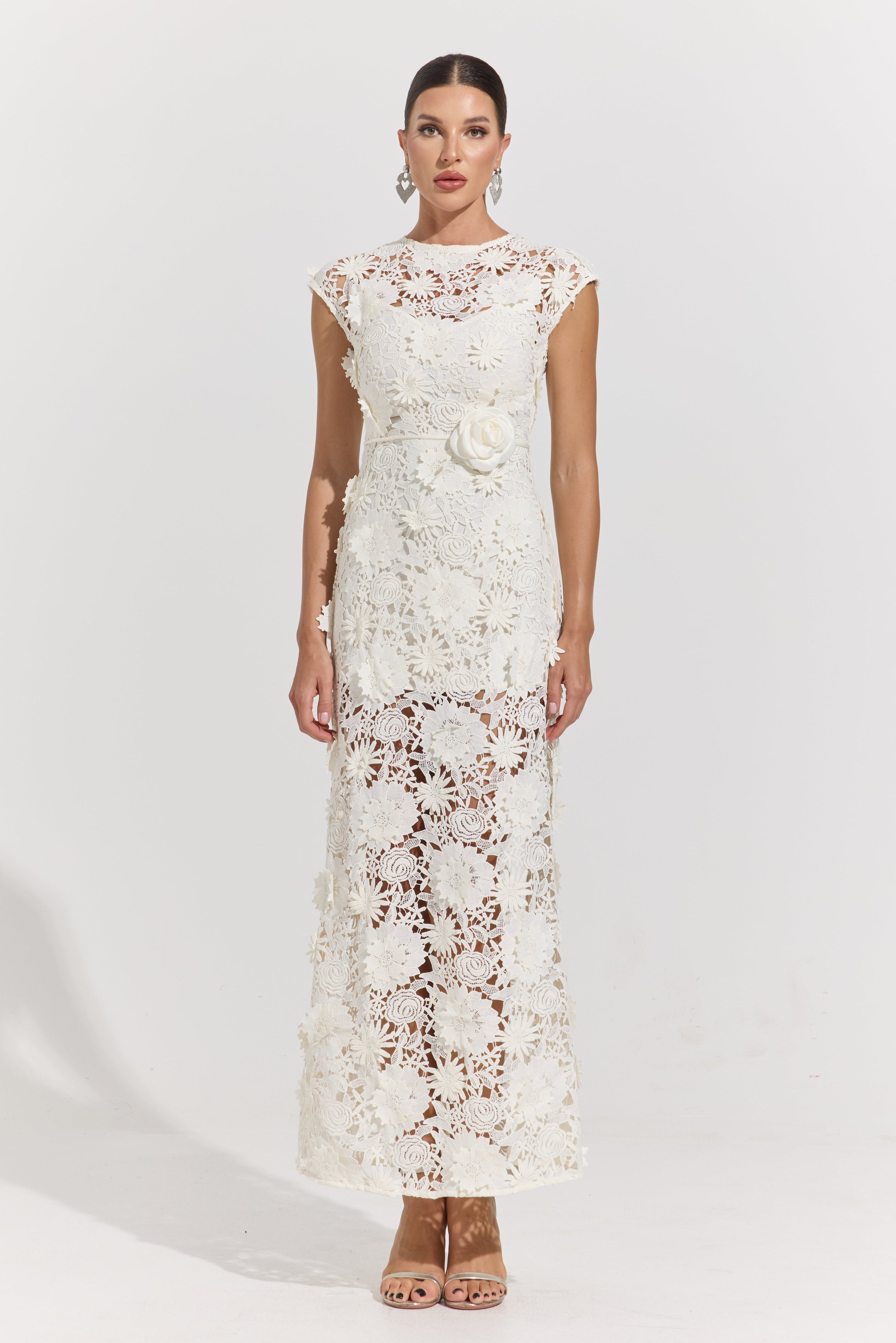 Robe longue en dentelle blanche Isolde pour jardin