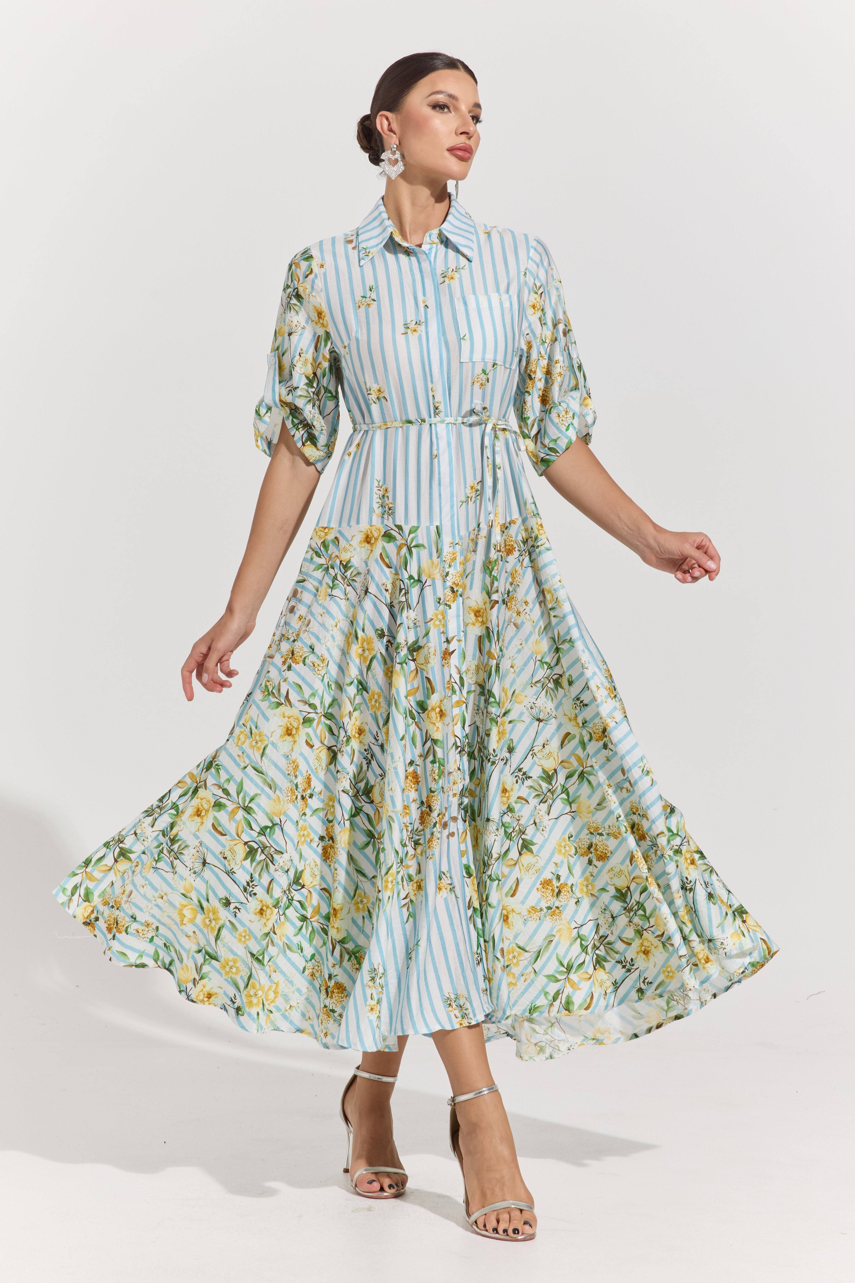 Ravelle Botanical Stripe Midi Dress
