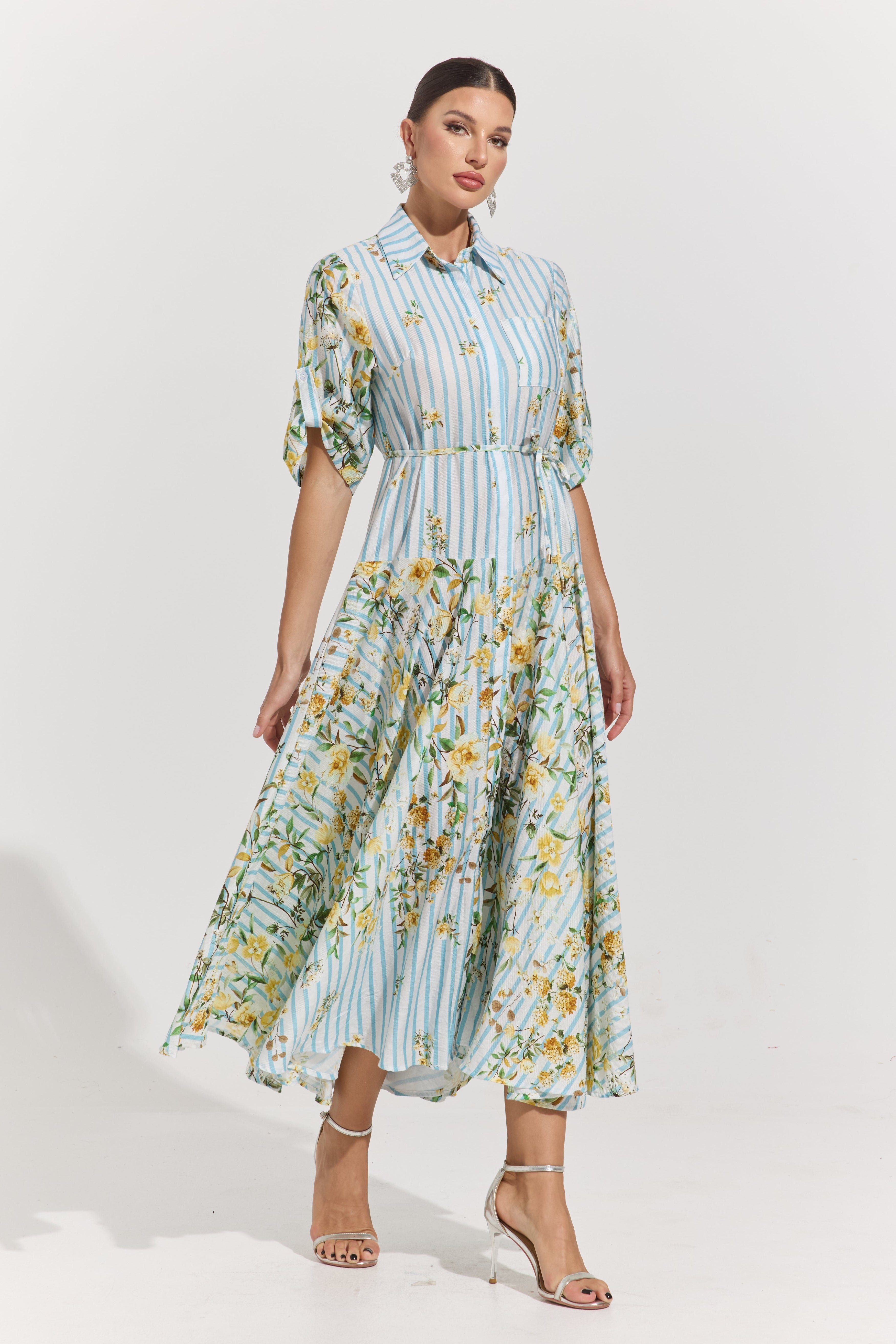 Ravelle Botanical Stripe Midi Dress