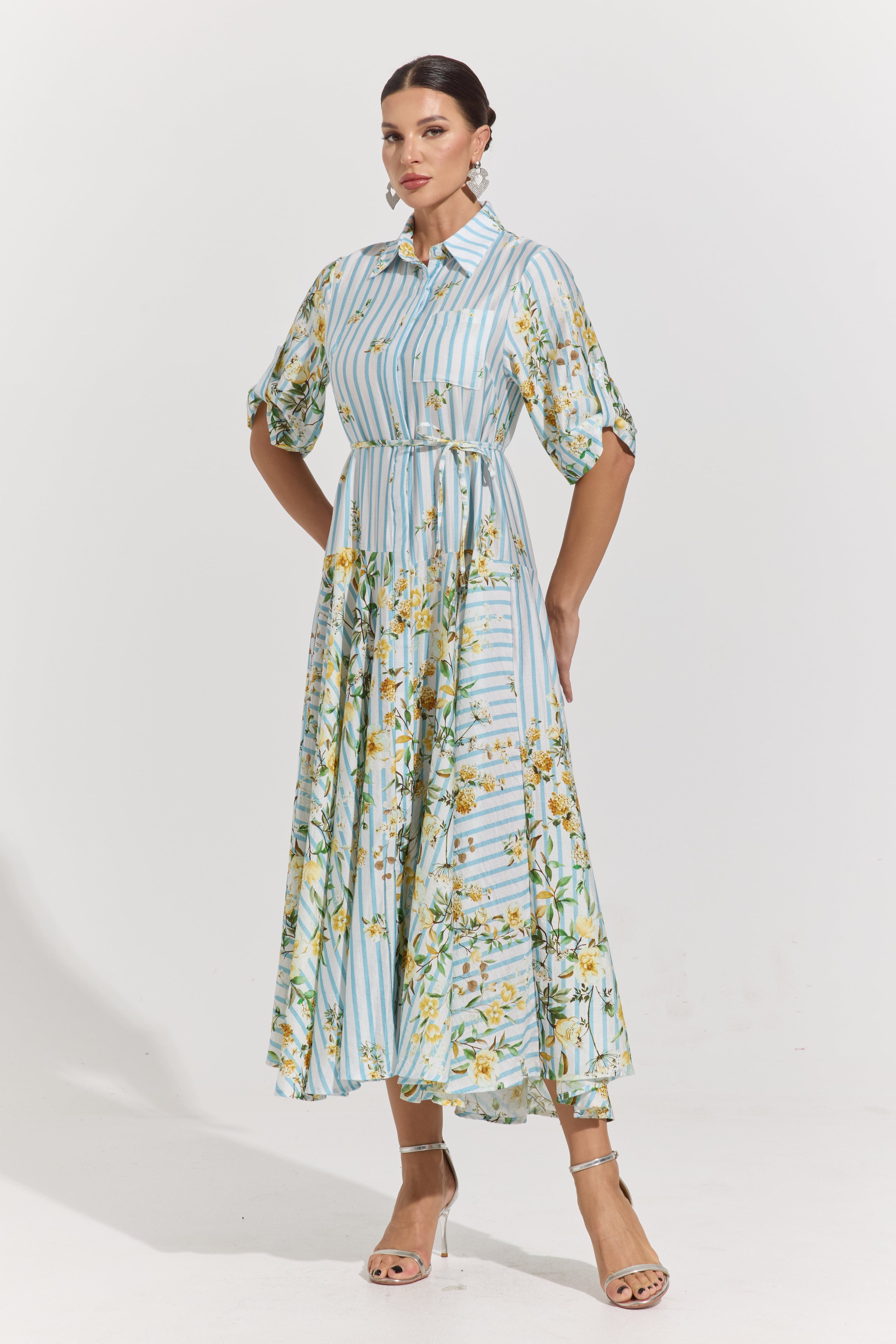 Ravelle Botanical Stripe Midi Dress