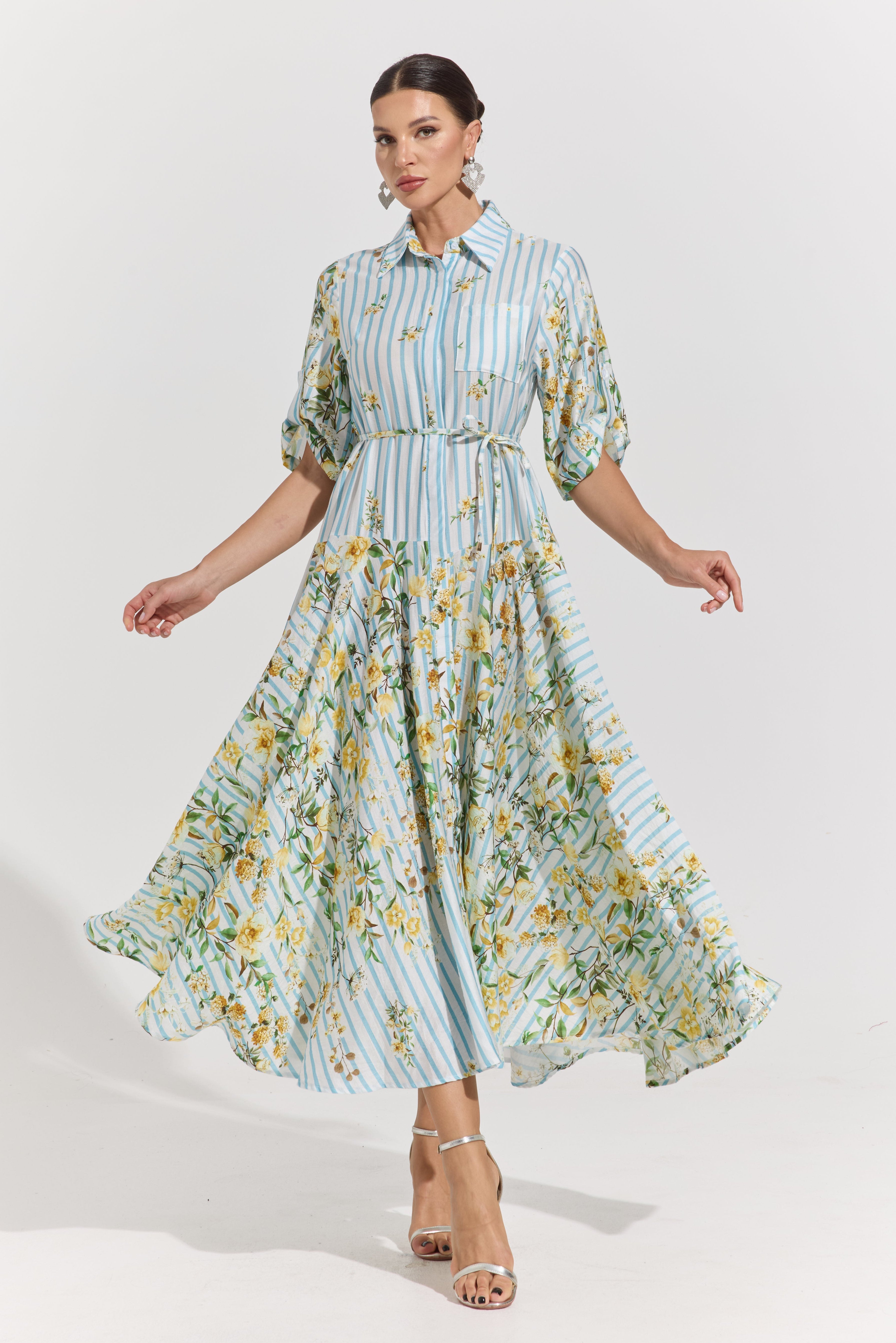 Ravelle Botanical Stripe Midi Dress
