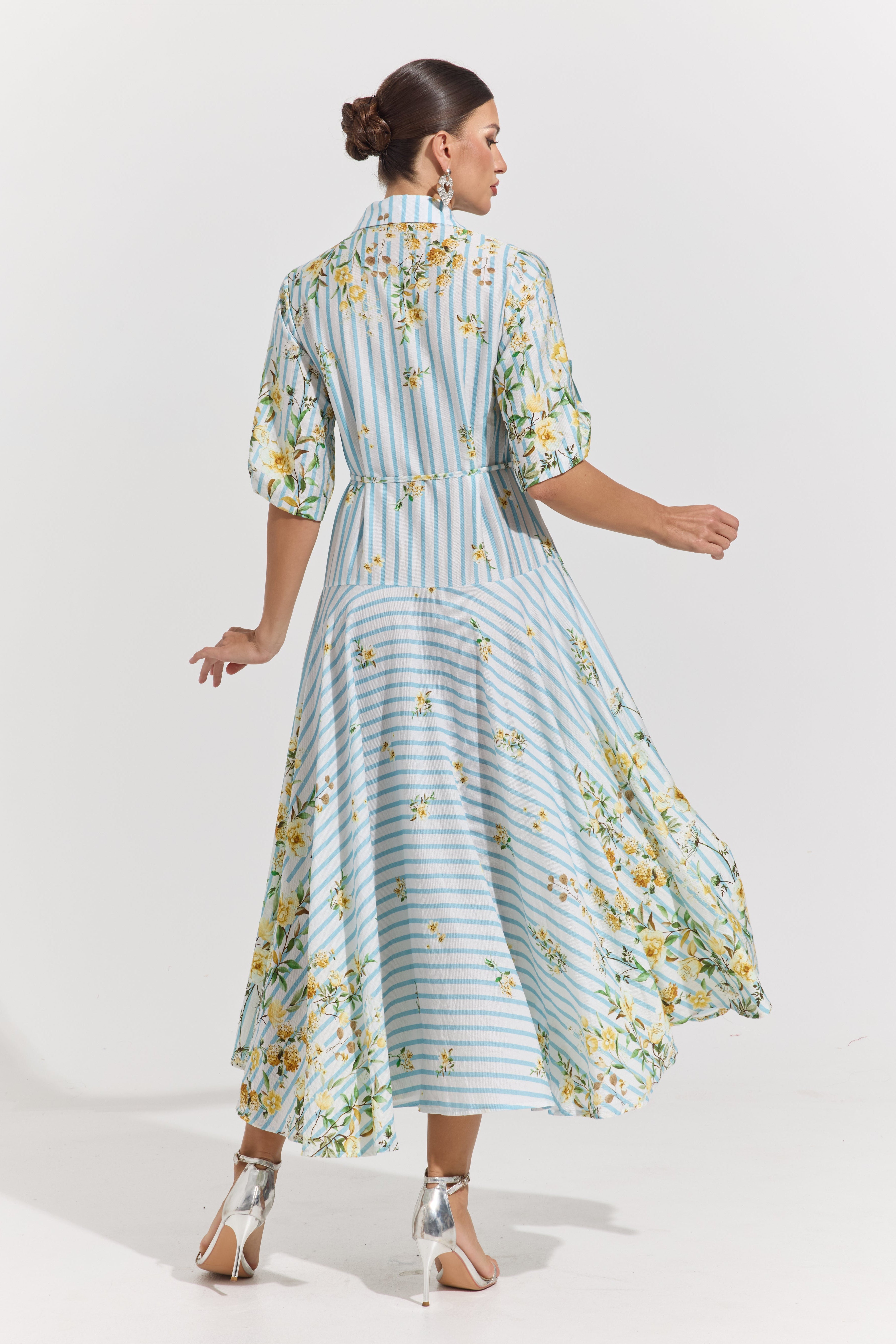 Ravelle Botanical Stripe Midi Dress