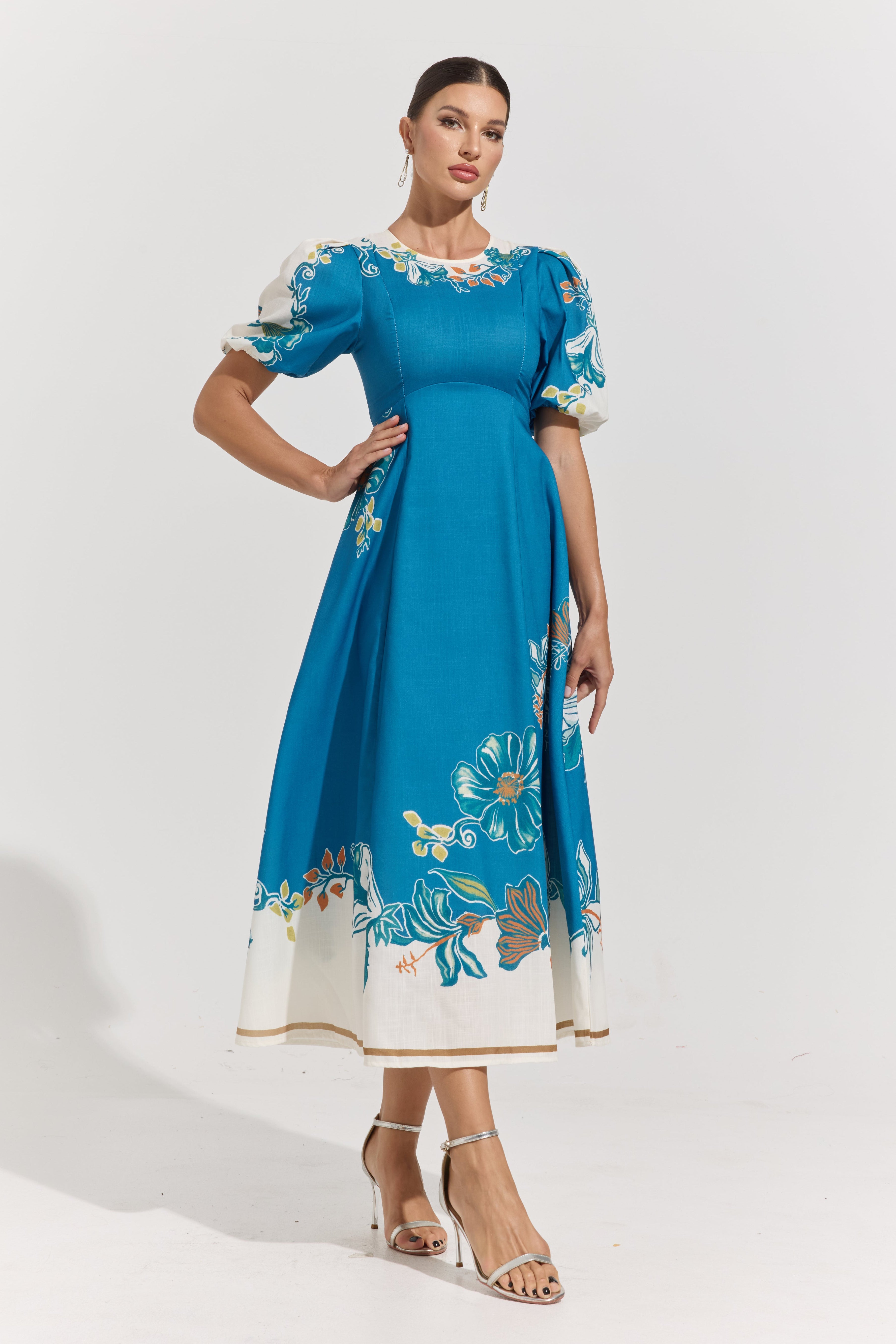 Lucette Blue Floral Midi Dress