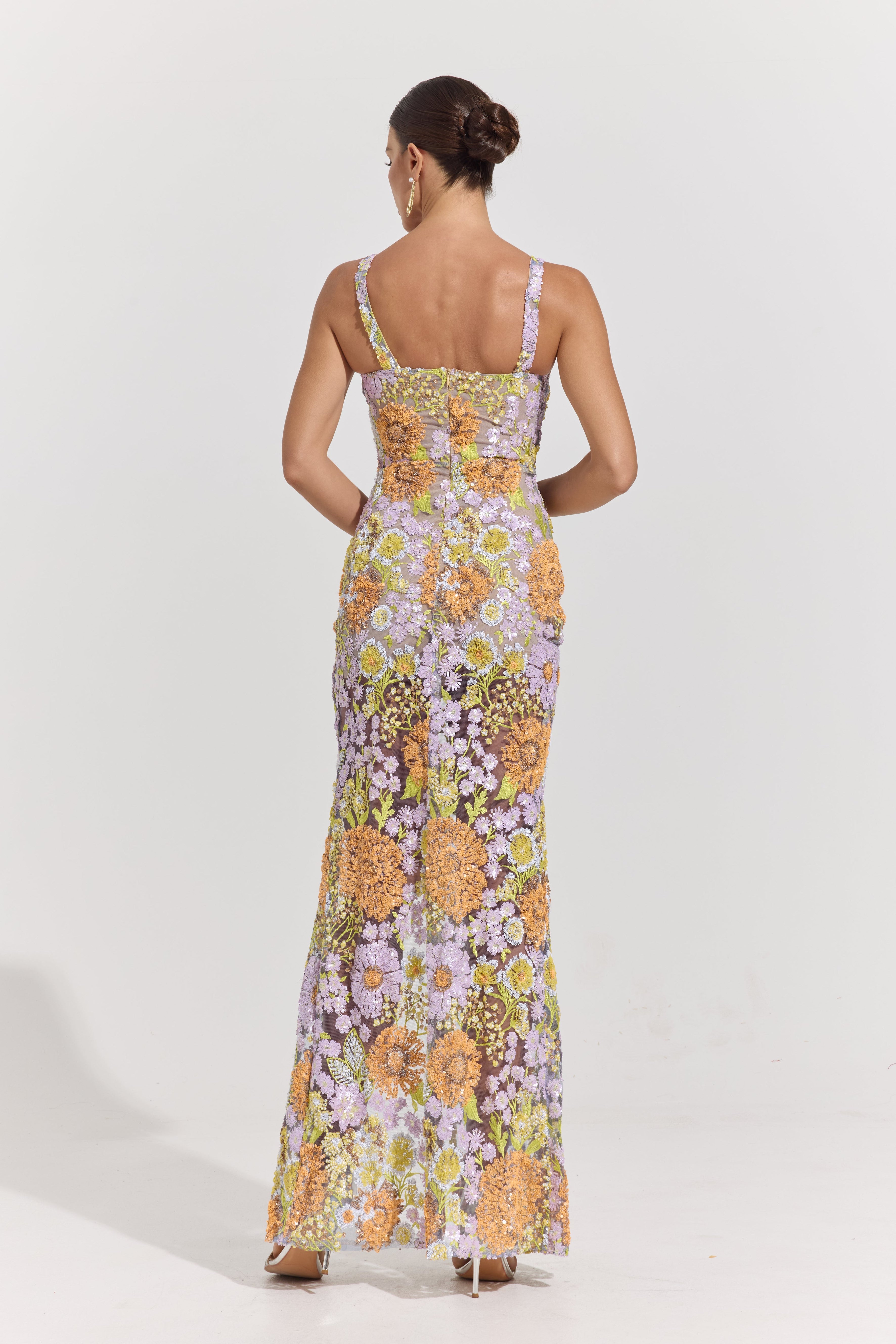 Blaire Sunset Garden Embroidered Slit Maxi Dress