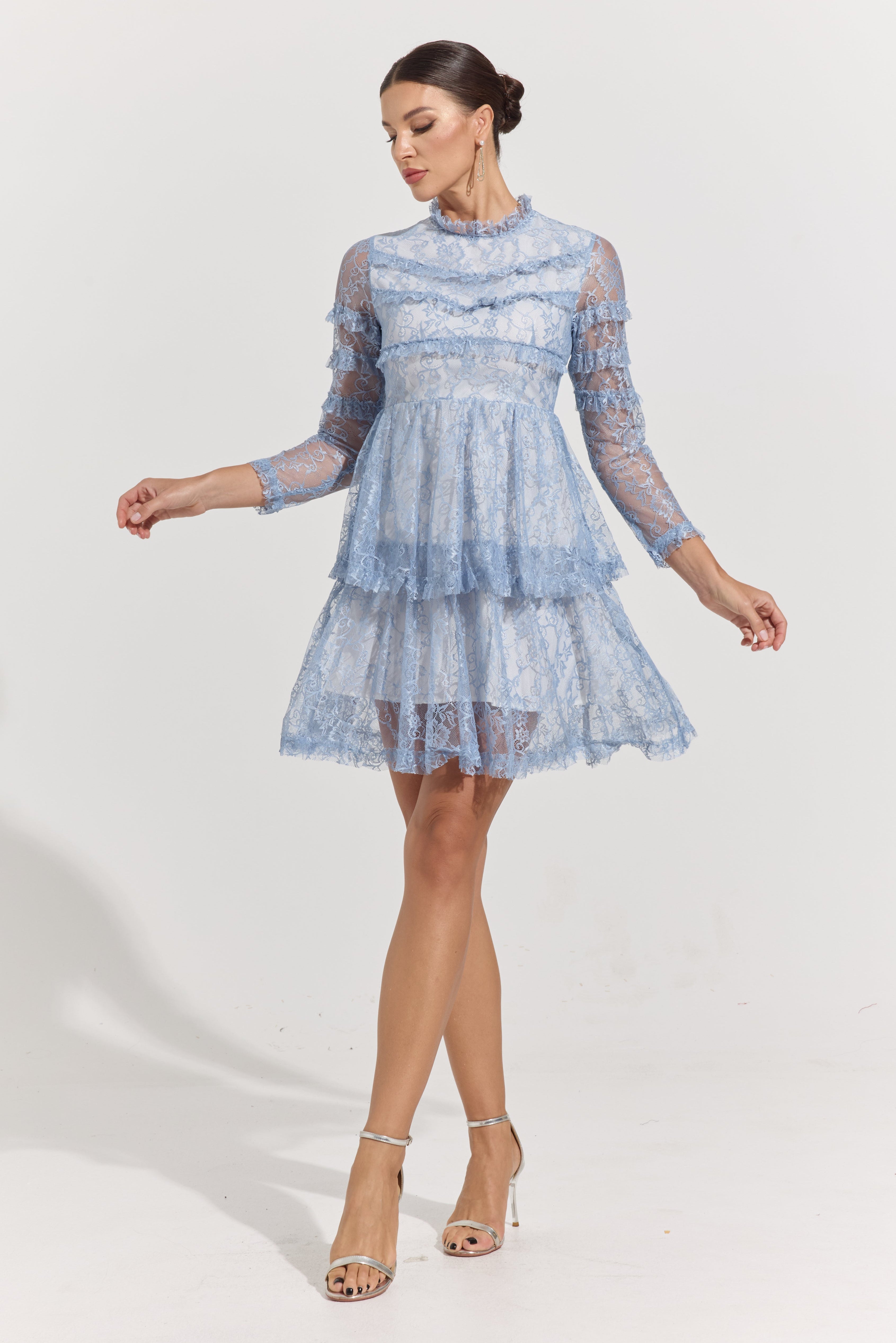 Chloe Blue Lace Tiered Mini Dress