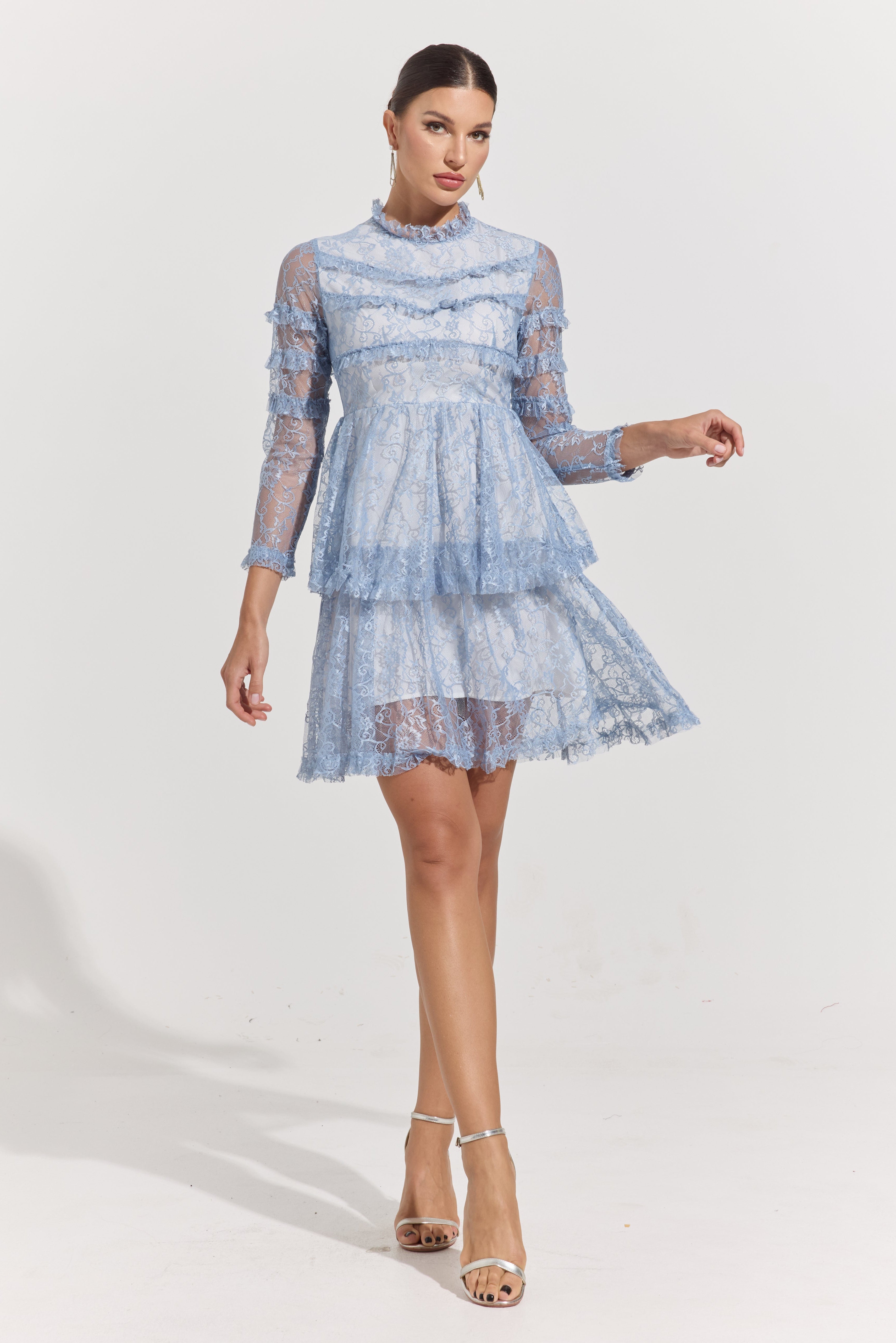 Chloe Blue Lace Tiered Mini Dress