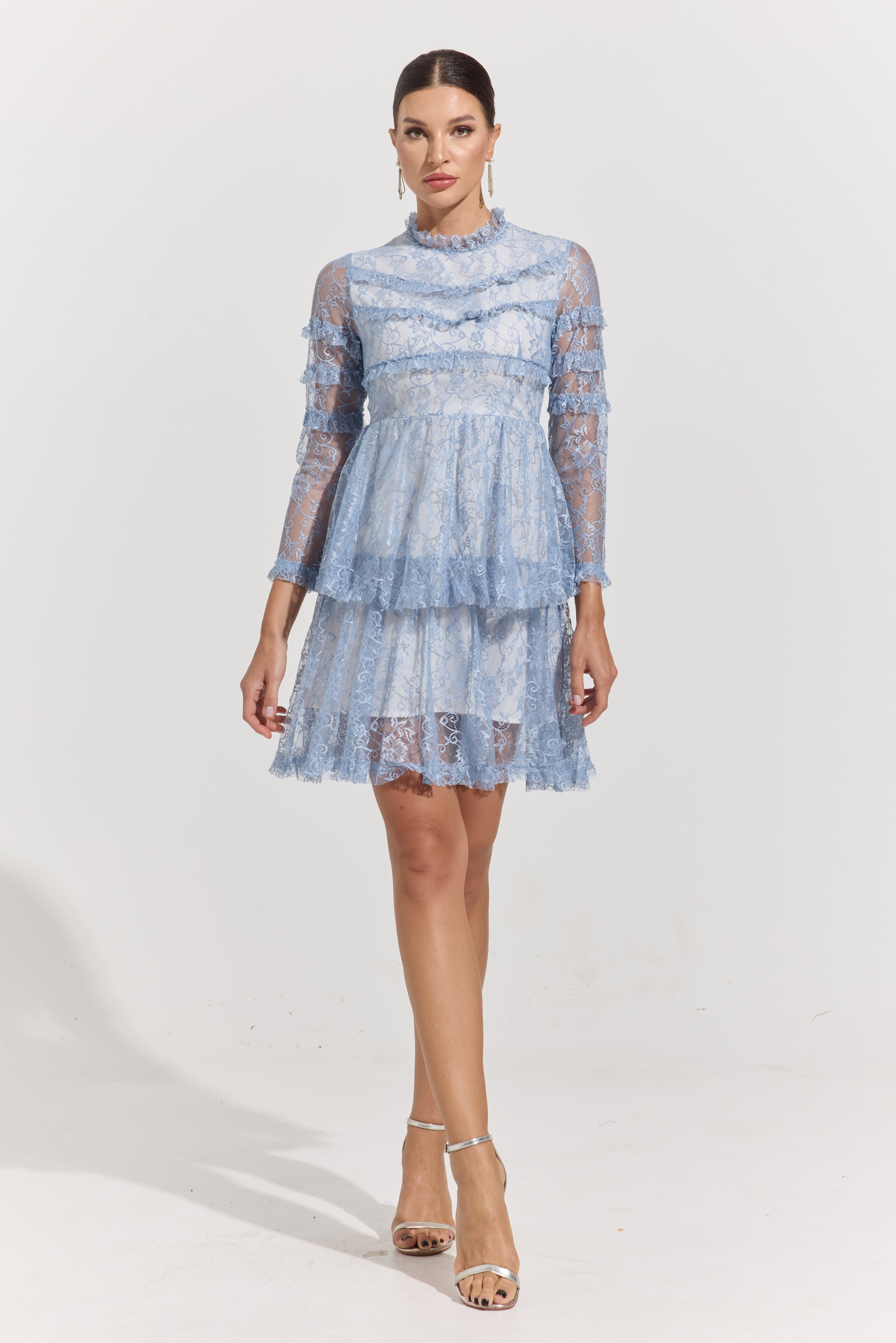Chloe Blue Lace Tiered Mini Dress